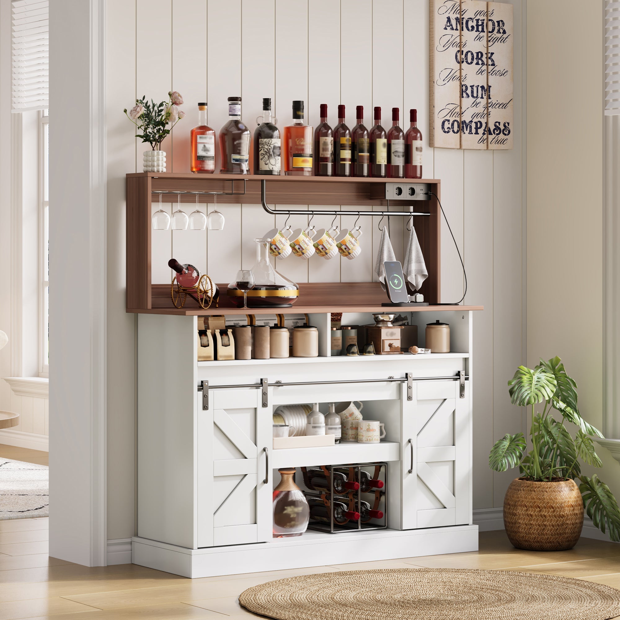 Logidon koffiebar 120 cm met glashouder en stopcontacten wit