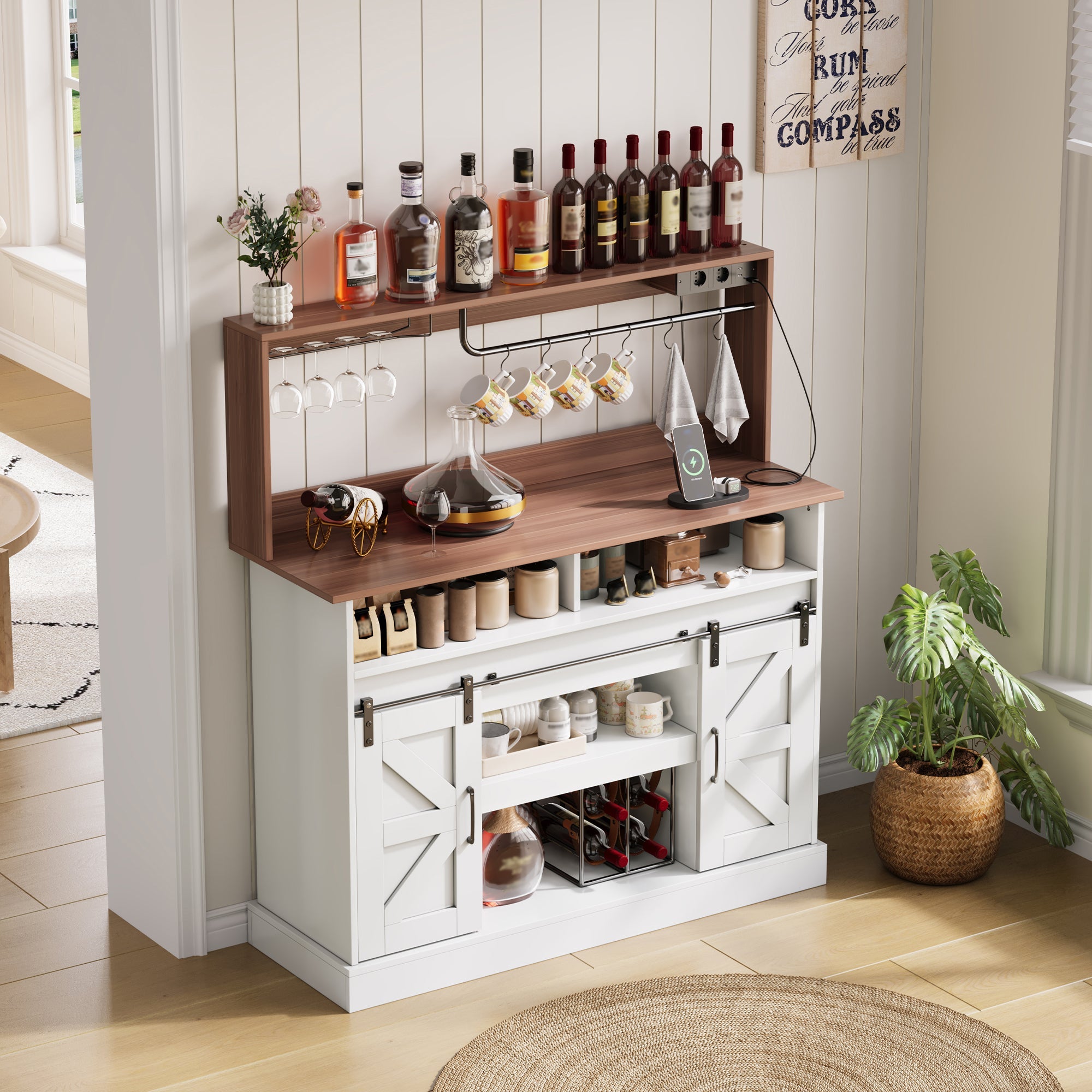 Logidon koffiebar 120 cm met glashouder en stopcontacten wit