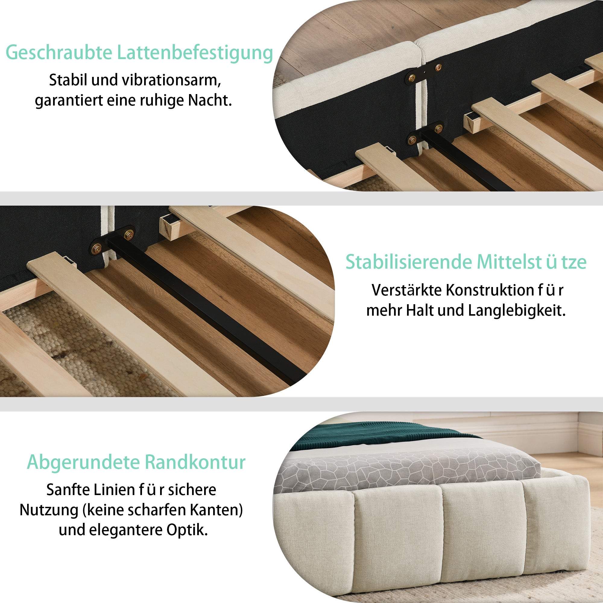 Logidon double bed 140x200 beige chenille eucalyptus wood metal frame