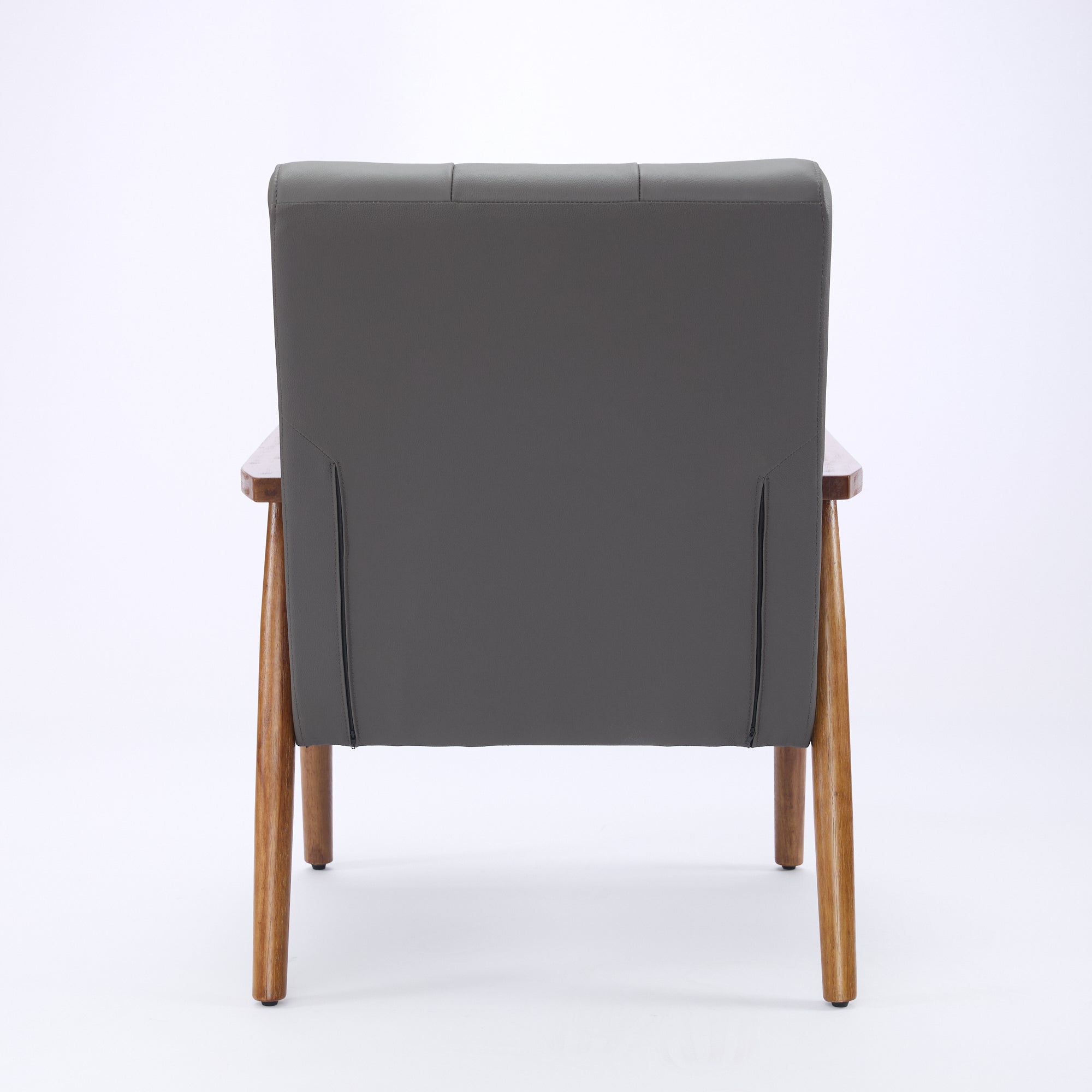 Logidon grijze fauteuil van echt leer met armleuningen van notenhout