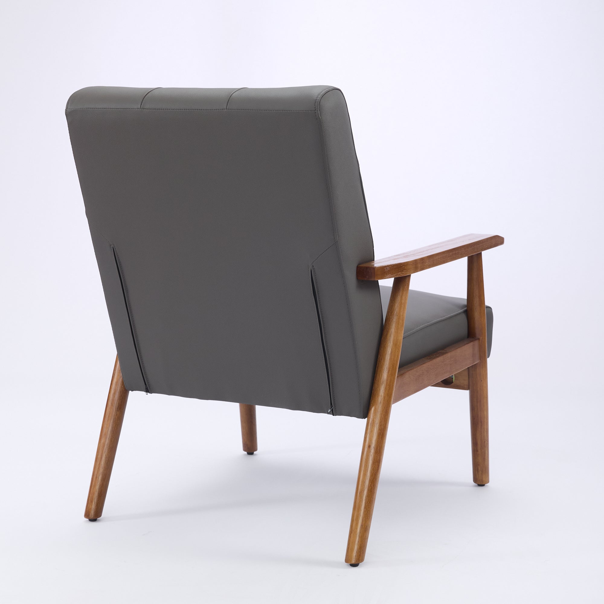 Logidon grijze fauteuil van echt leer met armleuningen van notenhout