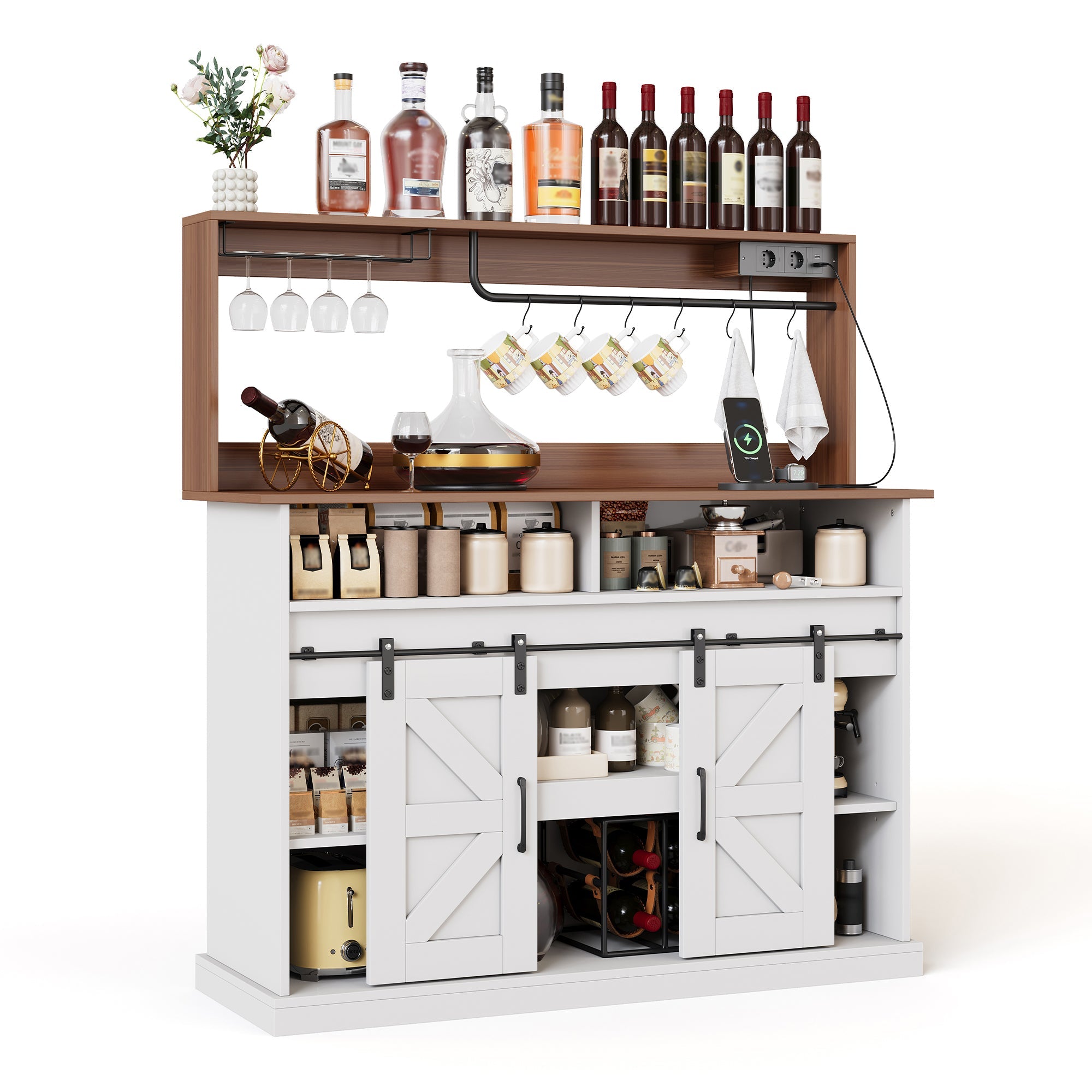 Logidon koffiebar 120 cm met glashouder en stopcontacten wit