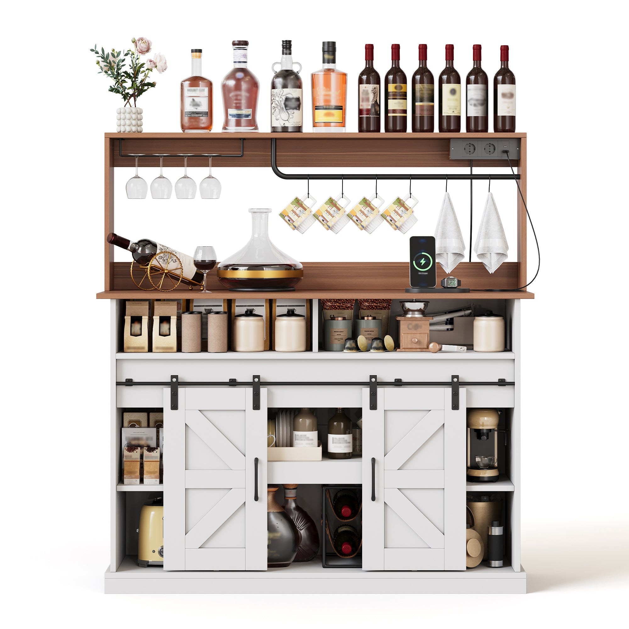 Logidon koffiebar 120 cm met glashouder en stopcontacten wit