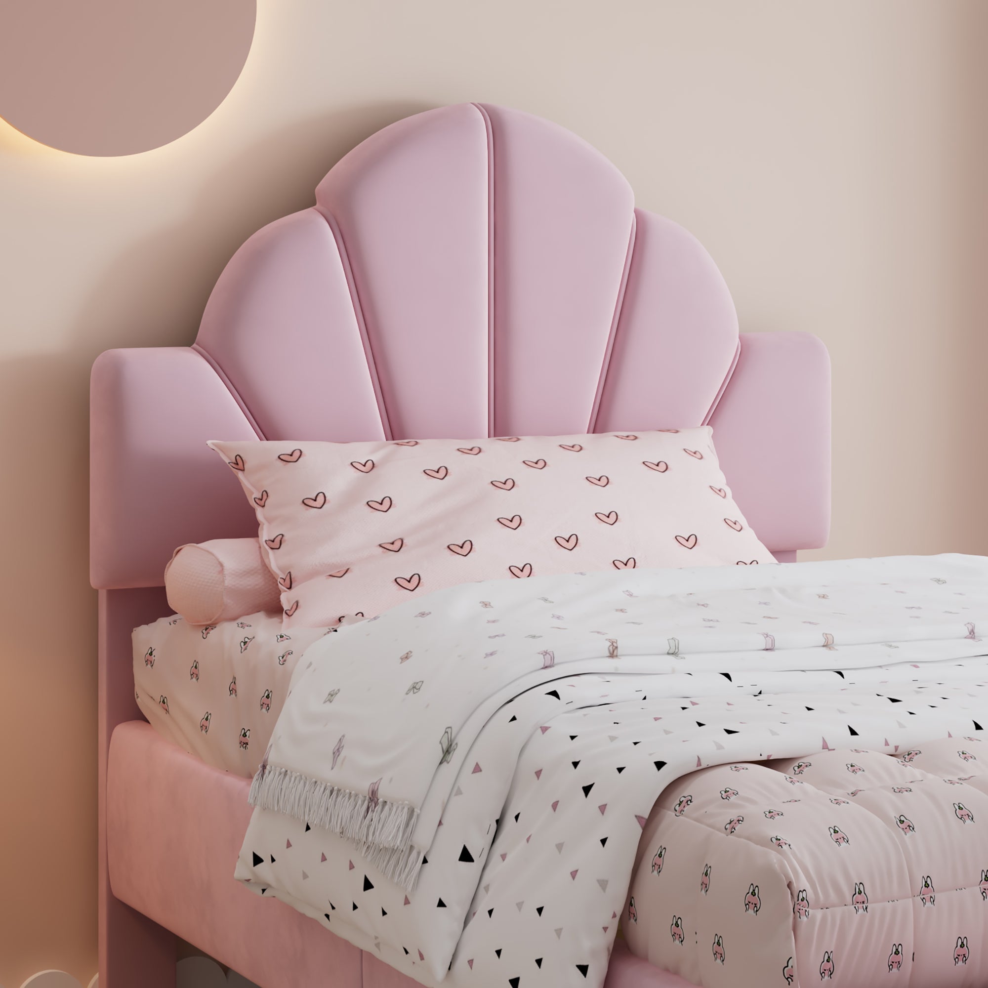 Logidon gestoffeerd bed 90x200 cm roze fluweel met bedbank en fluwelen hoofdbord