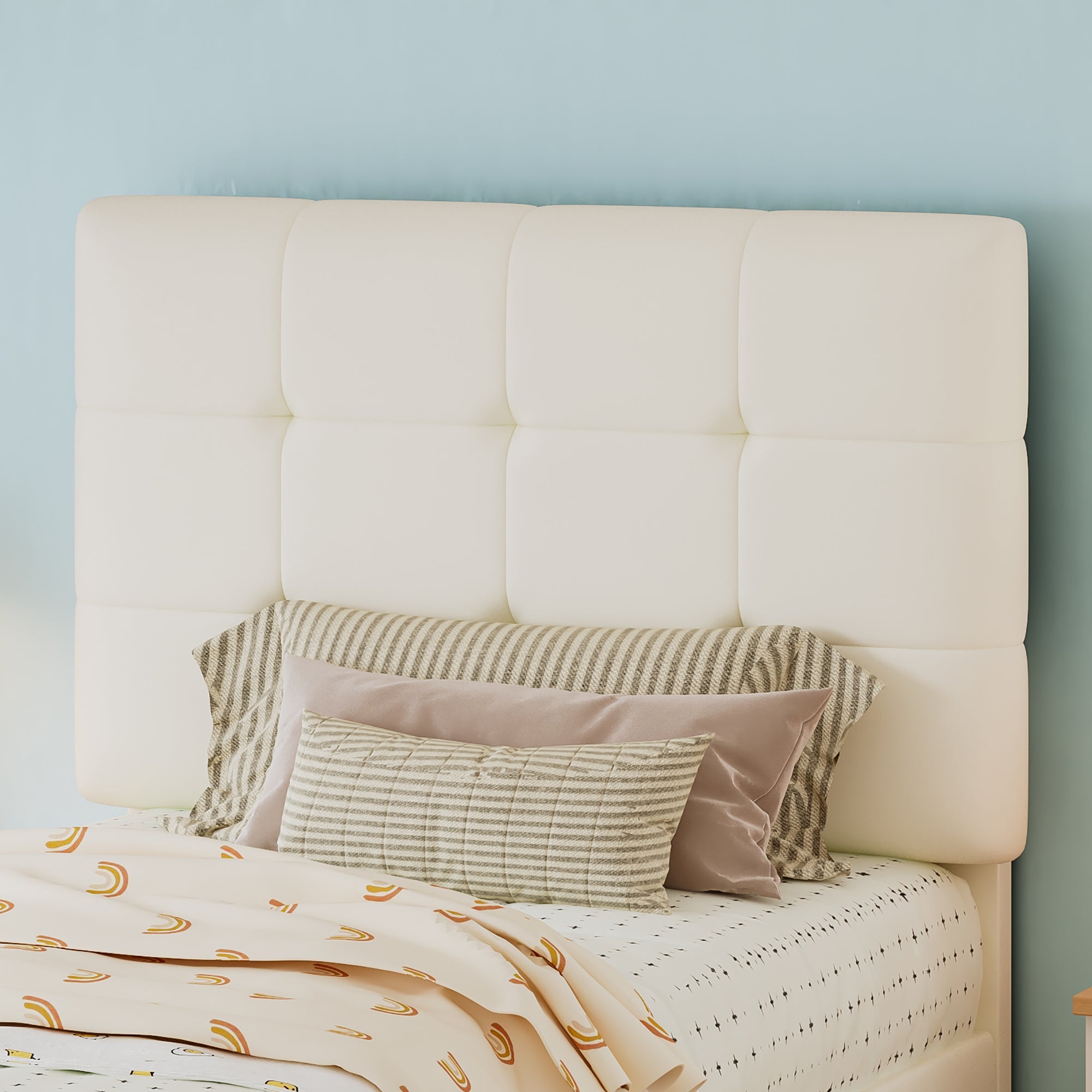 Logidon gestoffeerd bed 90x200 beige biscuit hoofdeinde zachte rugleuning