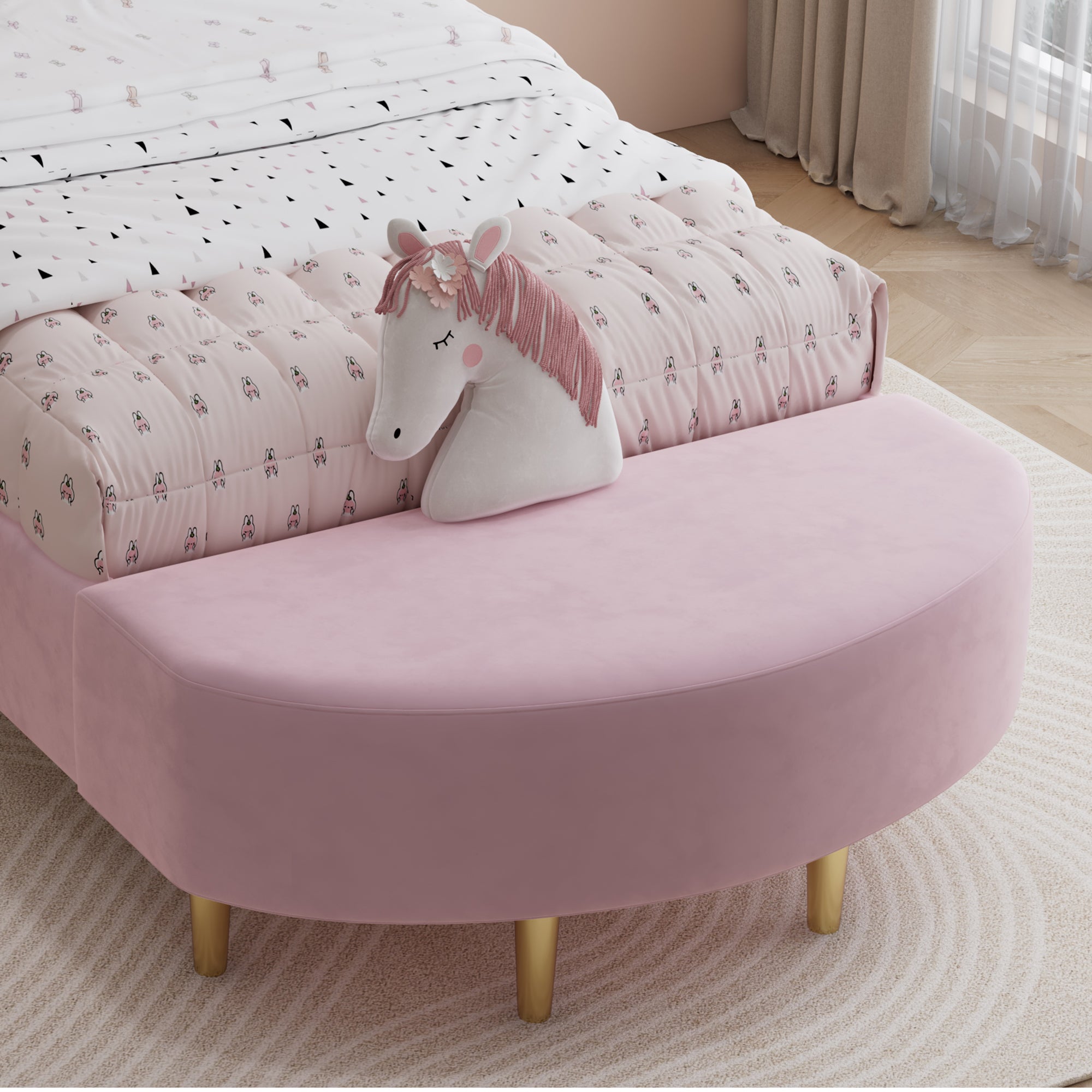 Logidon gestoffeerd bed 90x200 cm roze fluweel met bedbank en fluwelen hoofdbord
