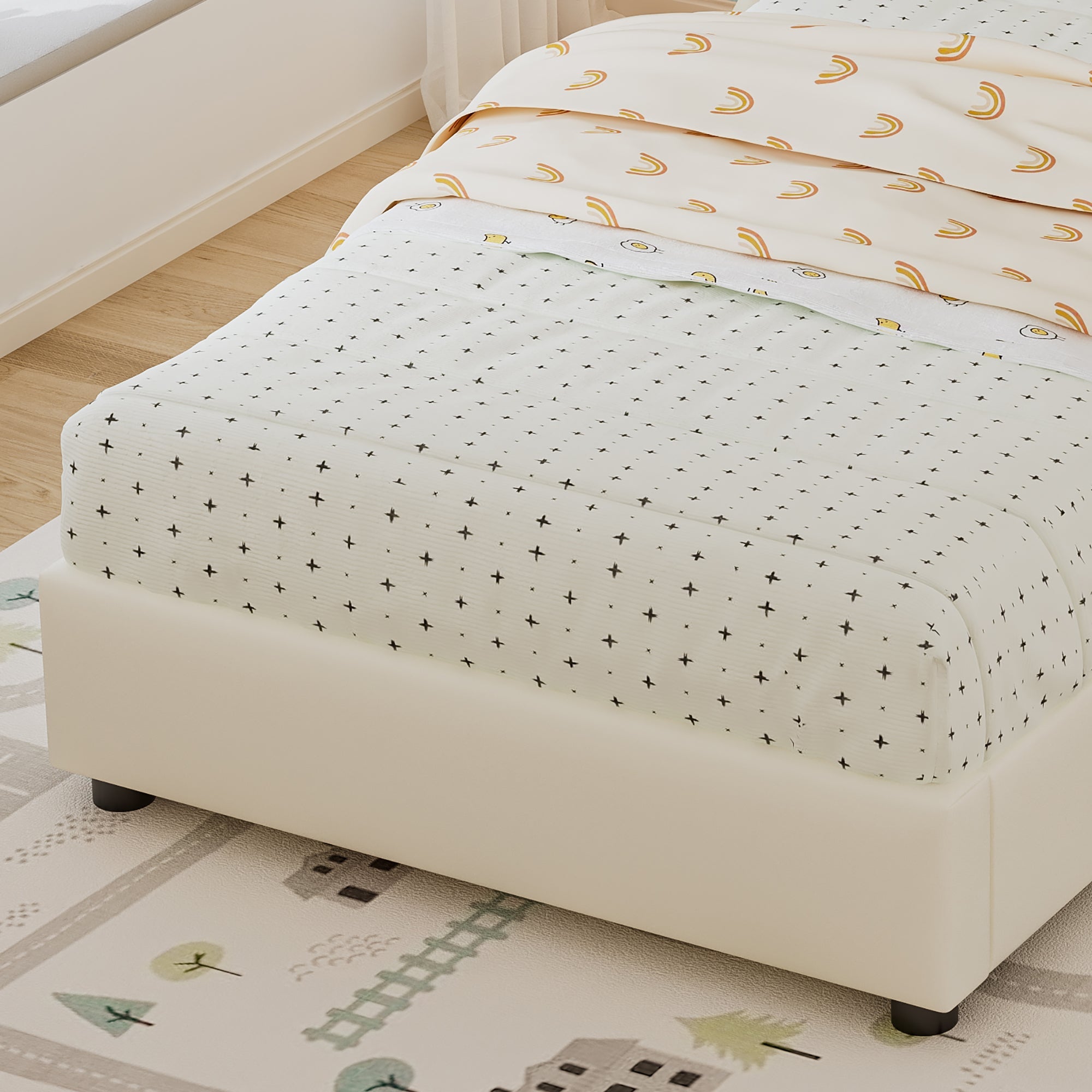 Logidon gestoffeerd bed 90x200 beige biscuit hoofdeinde zachte rugleuning