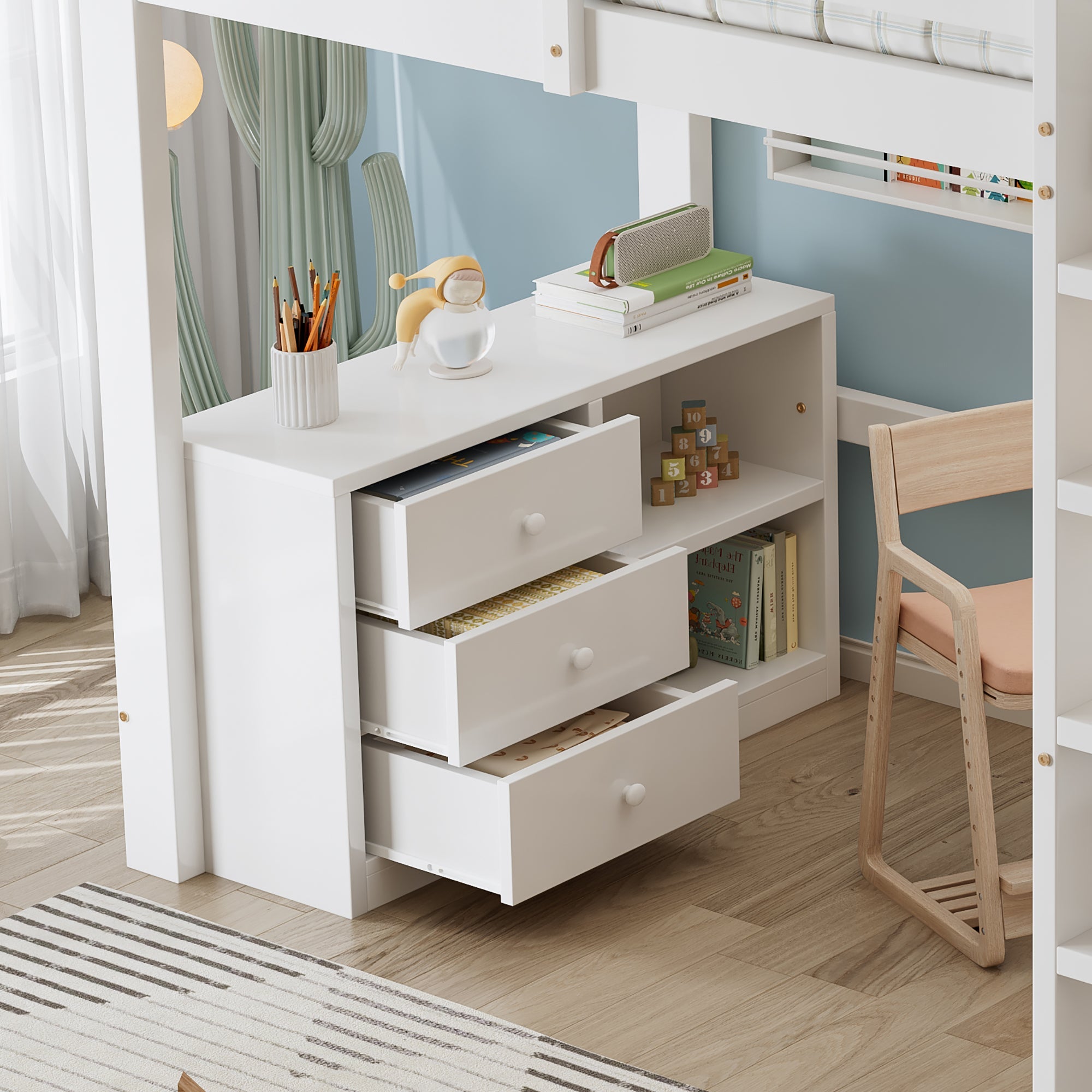 Logidon hoogslaper 90x200cm wit met bureau en opbergruimte