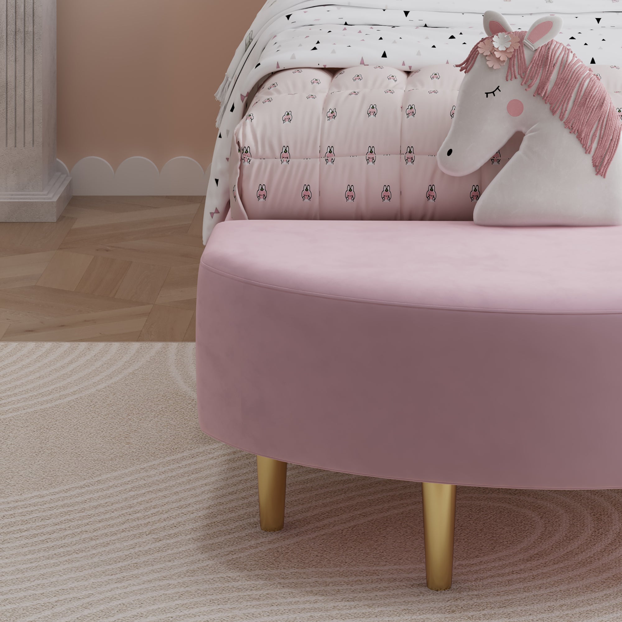 Logidon gestoffeerd bed 90x200 cm roze fluweel met bedbank en fluwelen hoofdbord