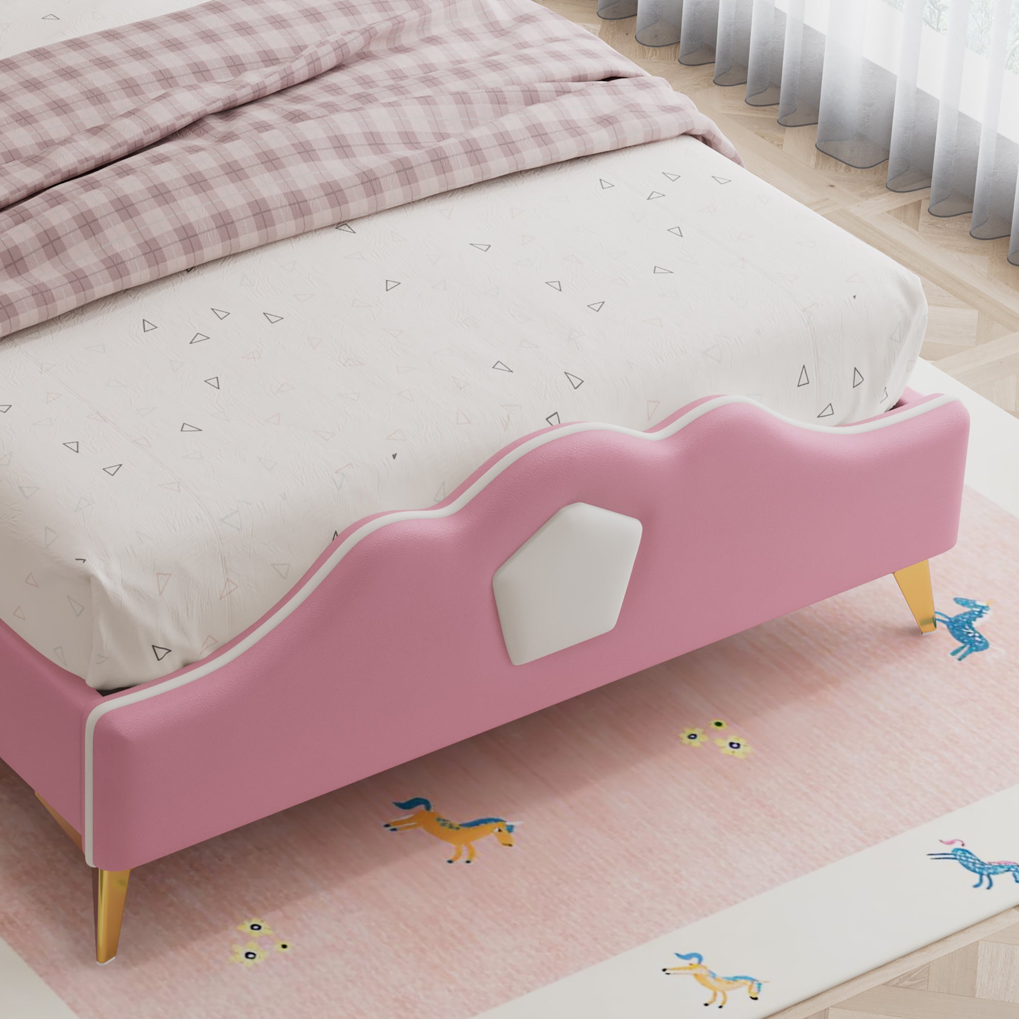 Logidon gestoffeerd bed 90x200cm roze wit kroonvormig hoofdeinde