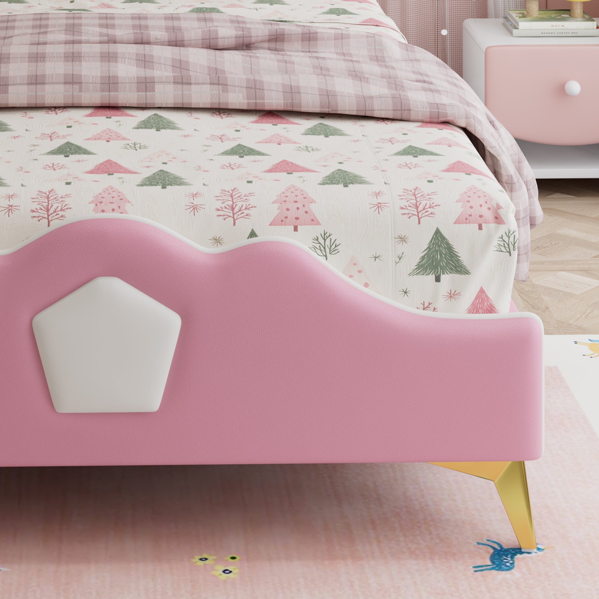 Logidon gestoffeerd bed 90x200cm roze wit kroonvormig hoofdeinde
