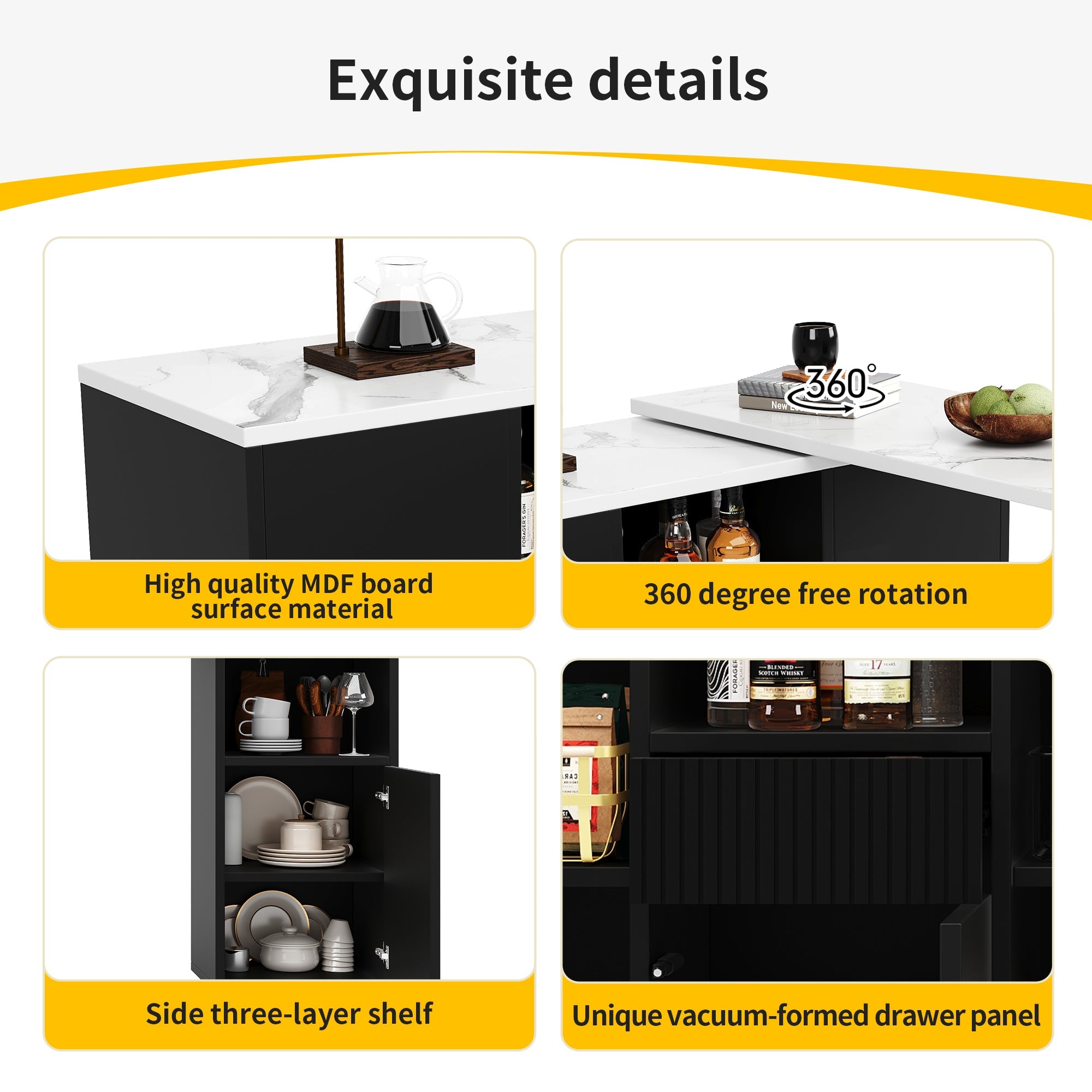 Logidon Draaibare Bartafel 360 Graden Zwart 210 x 30 x 100,9 cm