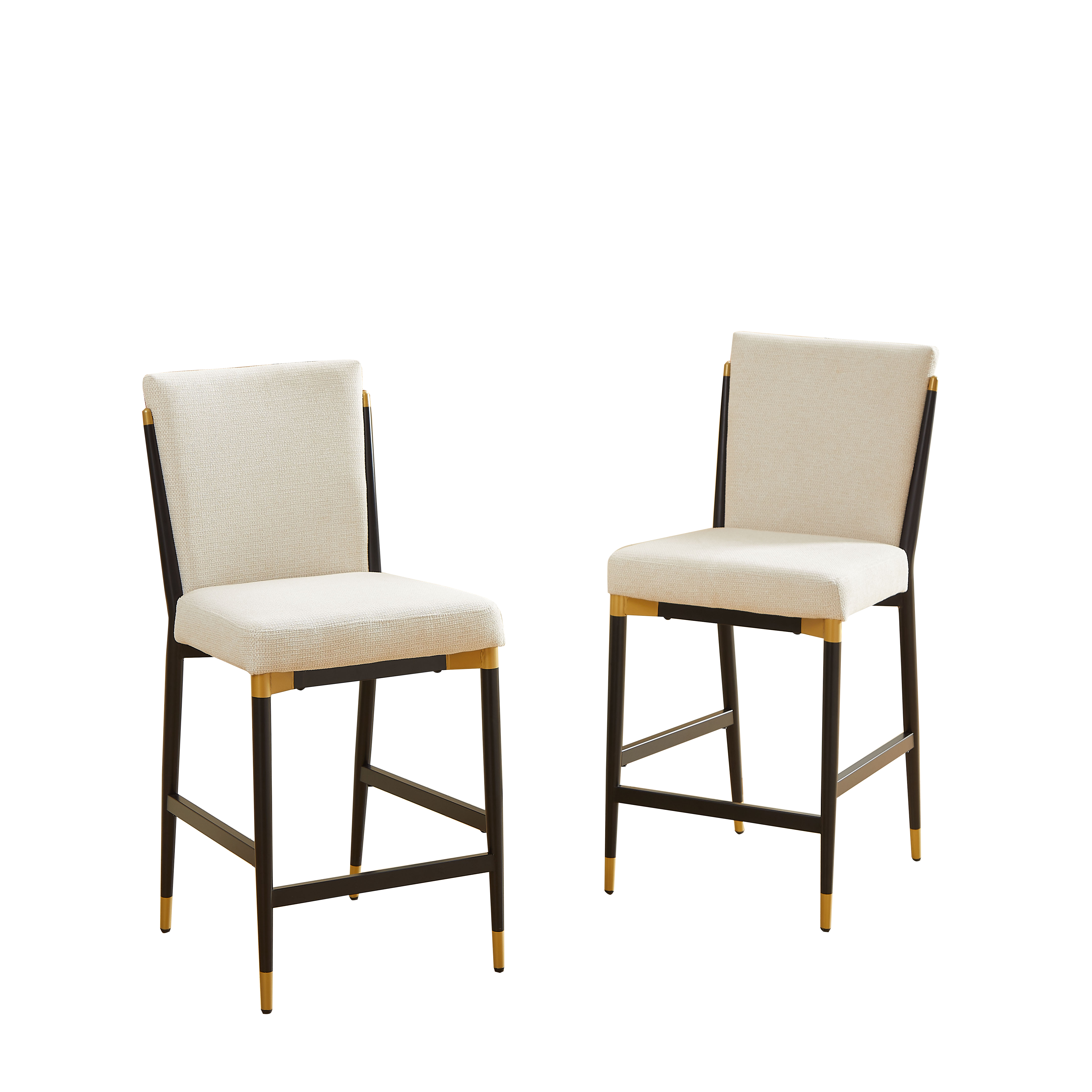 Logidon set van 2 barkrukken op toonbankhoogte zwart goud frame beige stof