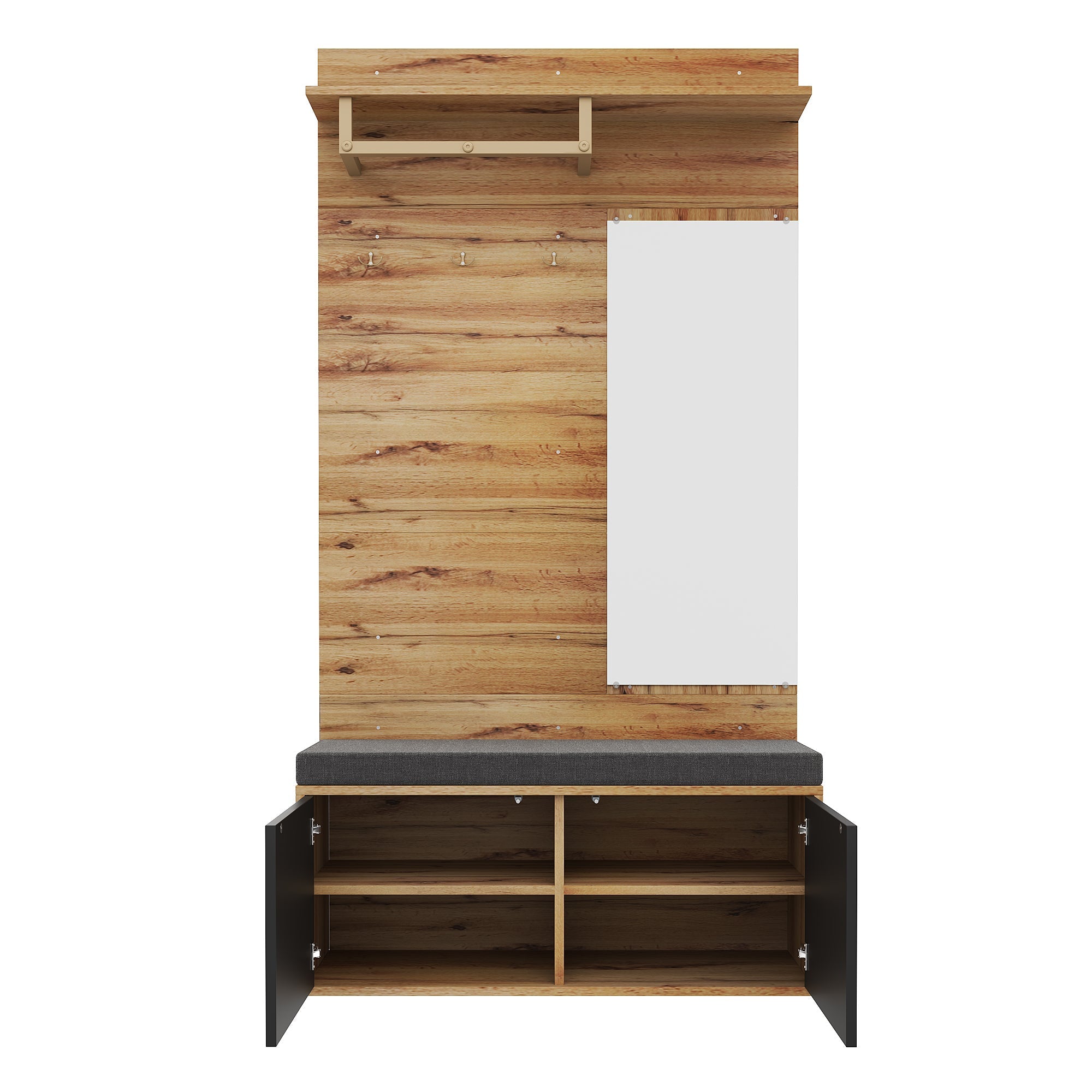 Logidon Kledingkastset Compacte kledingkast met spiegel Zwart 100x38x190
