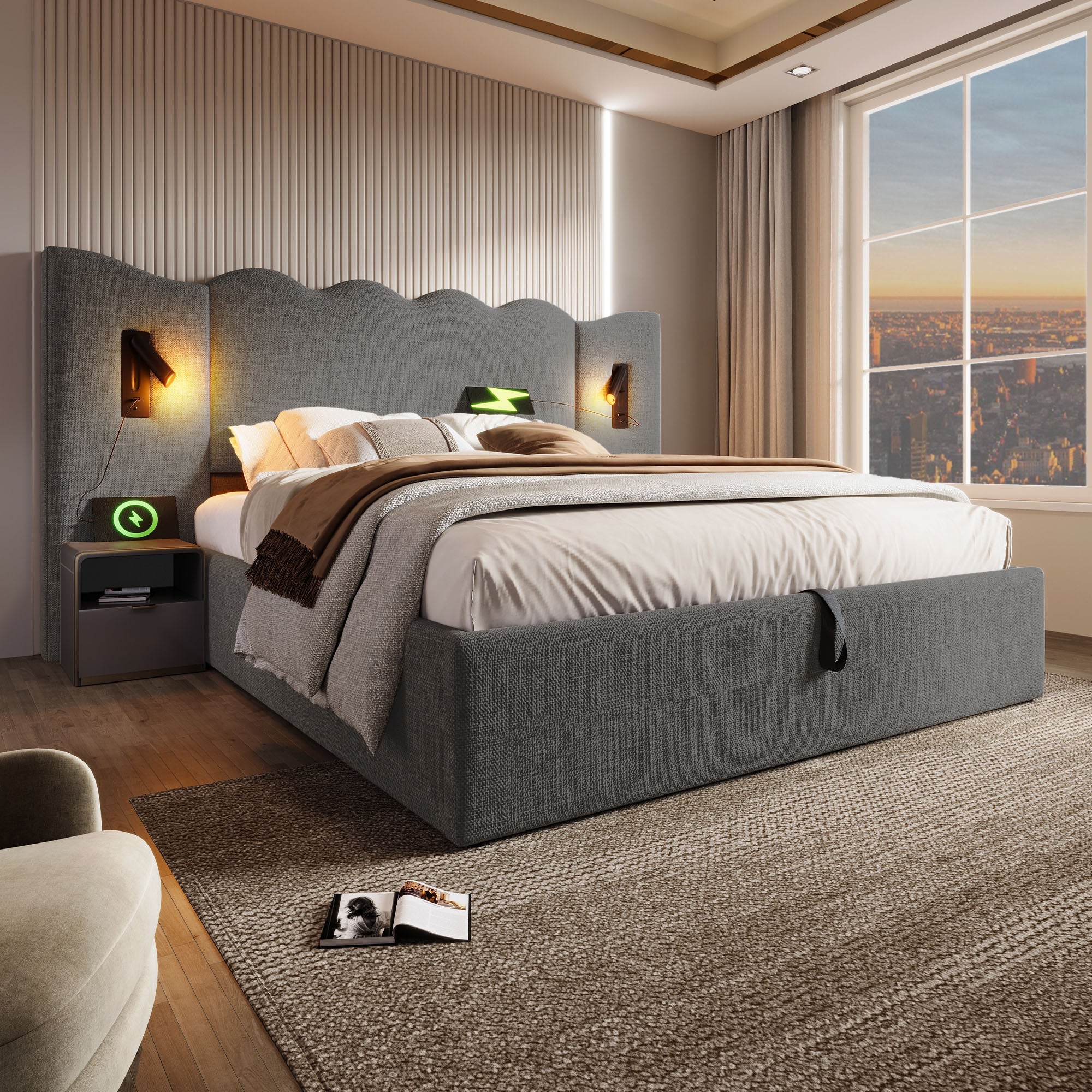 Logidon box spring bed 180x200 storage space USB C charging function reading lamp