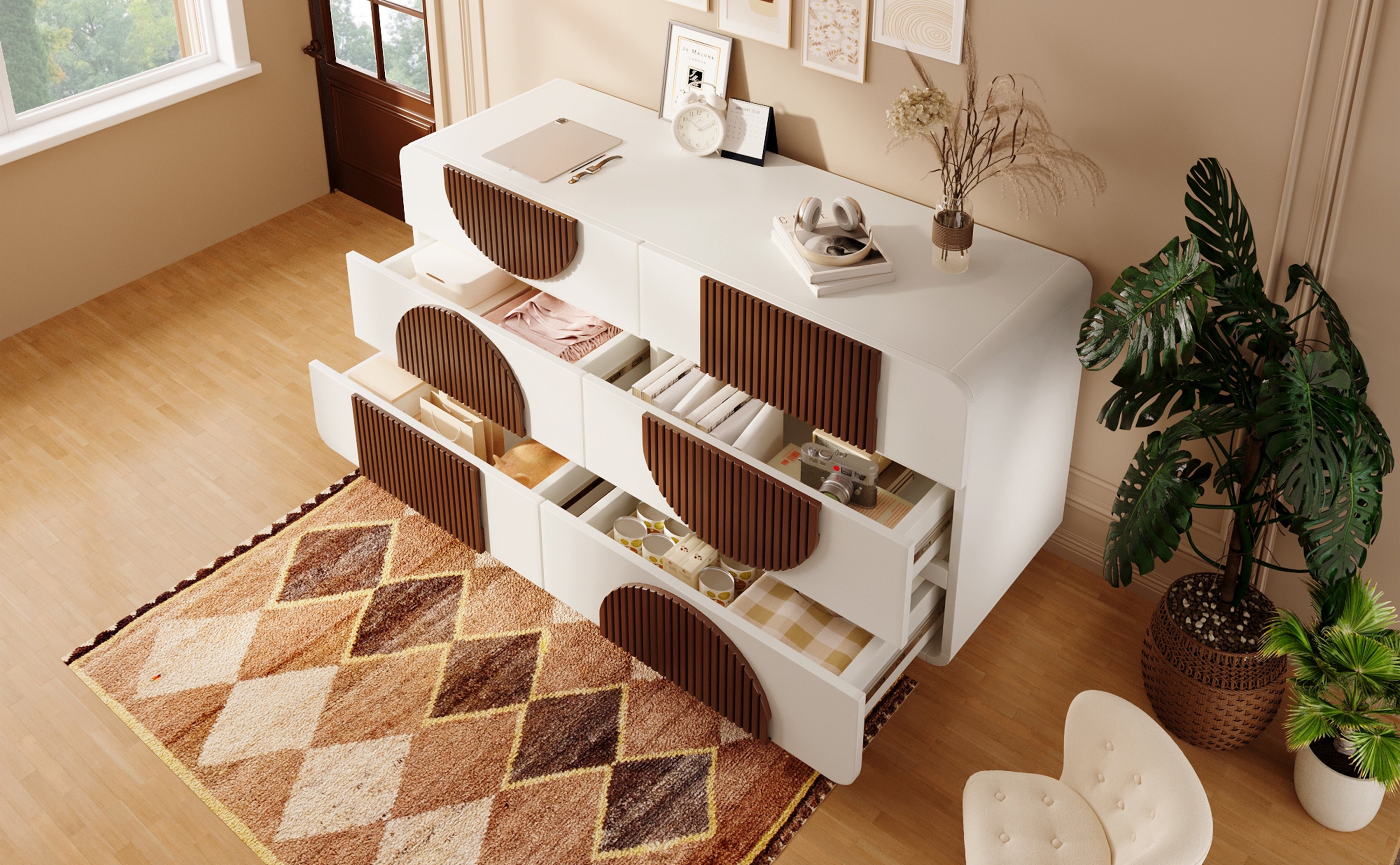 Logidon ladekast 6 lades wit bruin houten latten 121x71x41 cm