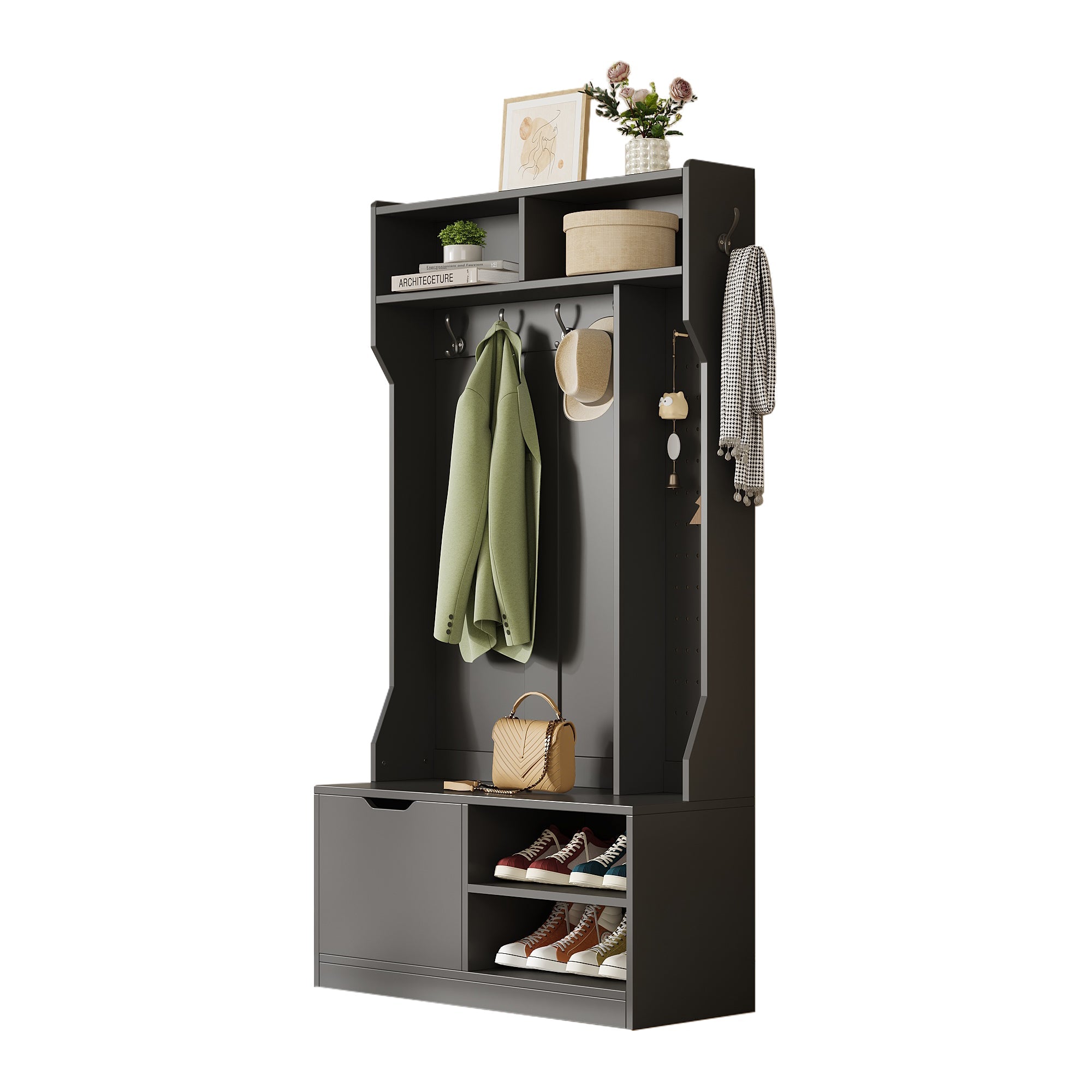 Logidon kledingkastset zwart 100x185,5x40 cm met bank 6 haken