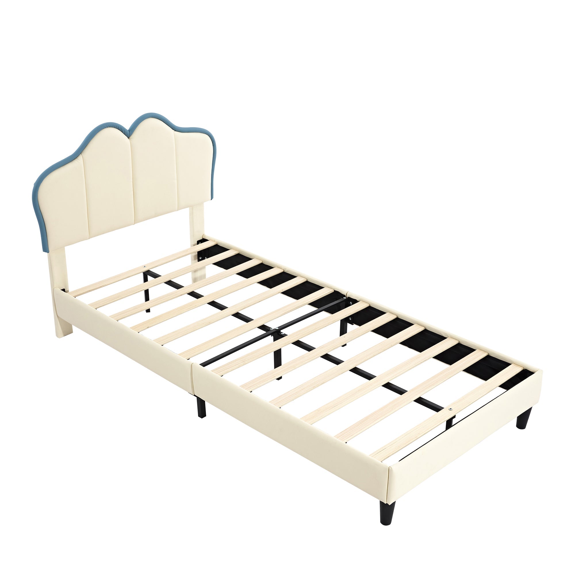 Logidon gestoffeerd bed 90x200 kinderbed wit blauw met zachte beschermranden