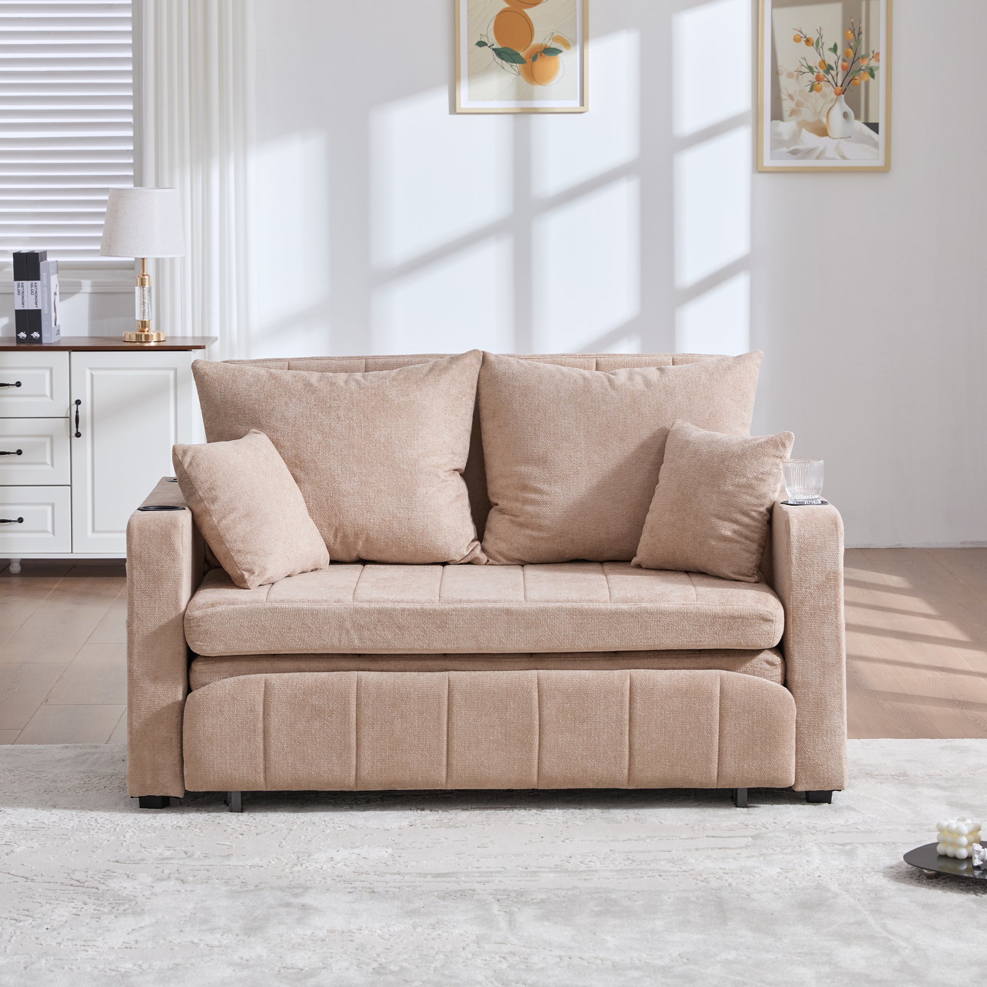 Logidon multifunctionele stoffen bank Khaki Velvet met USB-oplaadfunctie