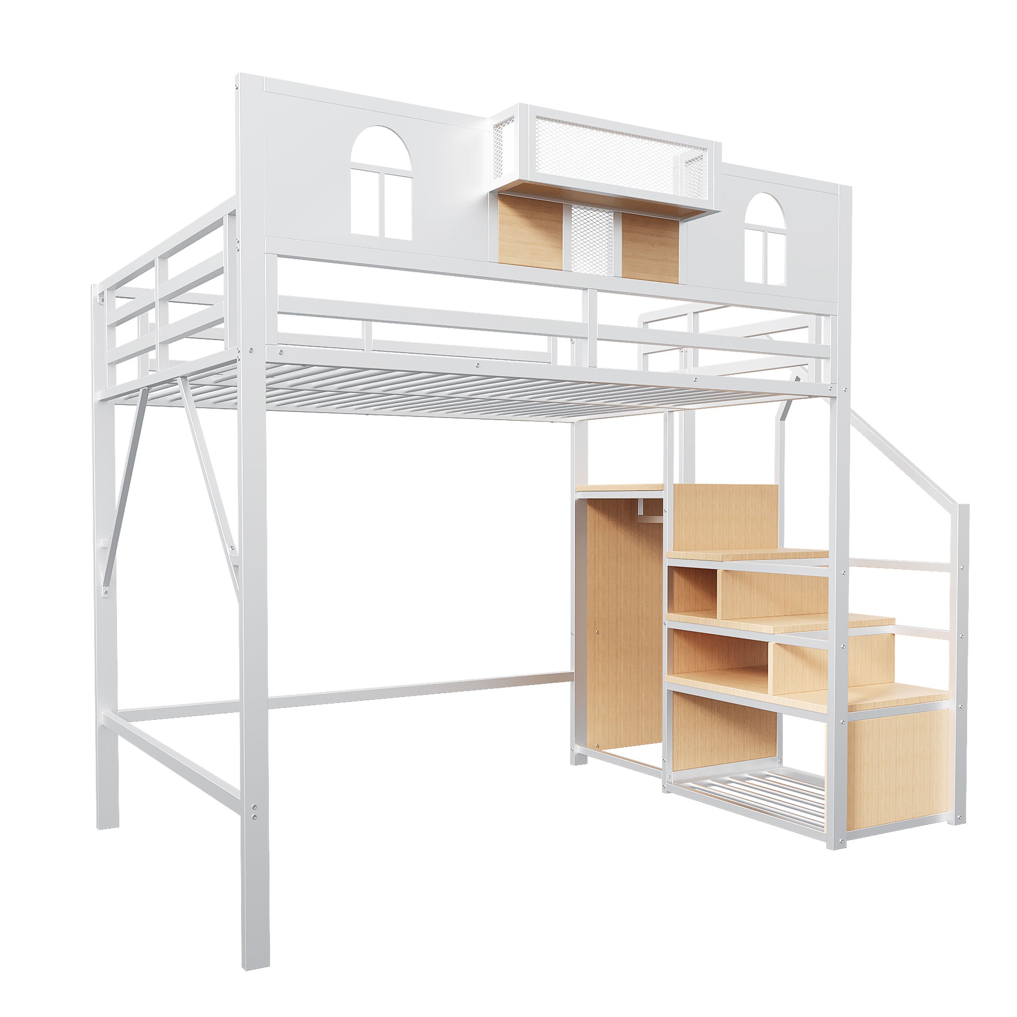 Logidon metalen hoogslaper 140x200 cm wit met opbergladder