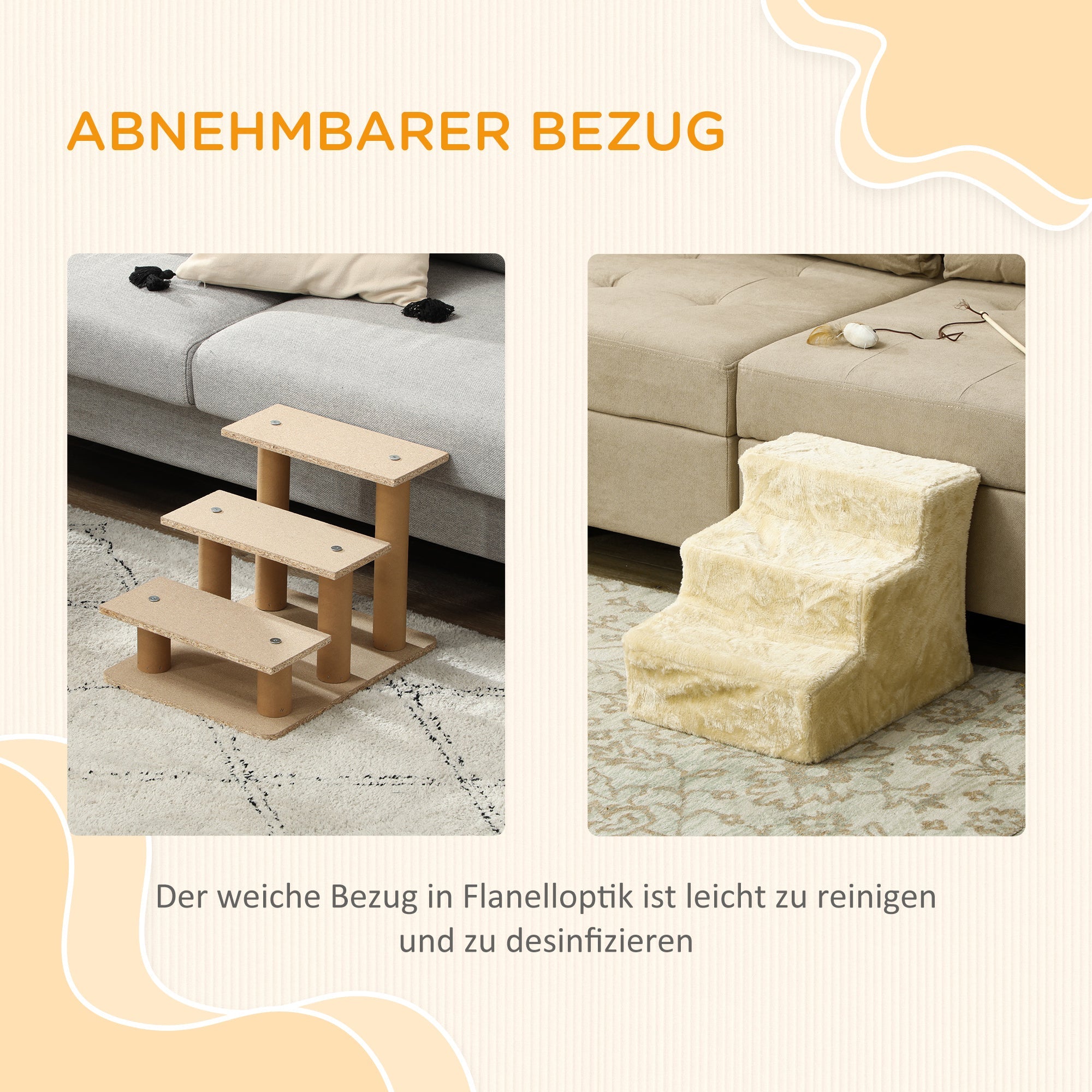 Logidon PawHut hondentrap 3-trede 35 cm pluche look beige