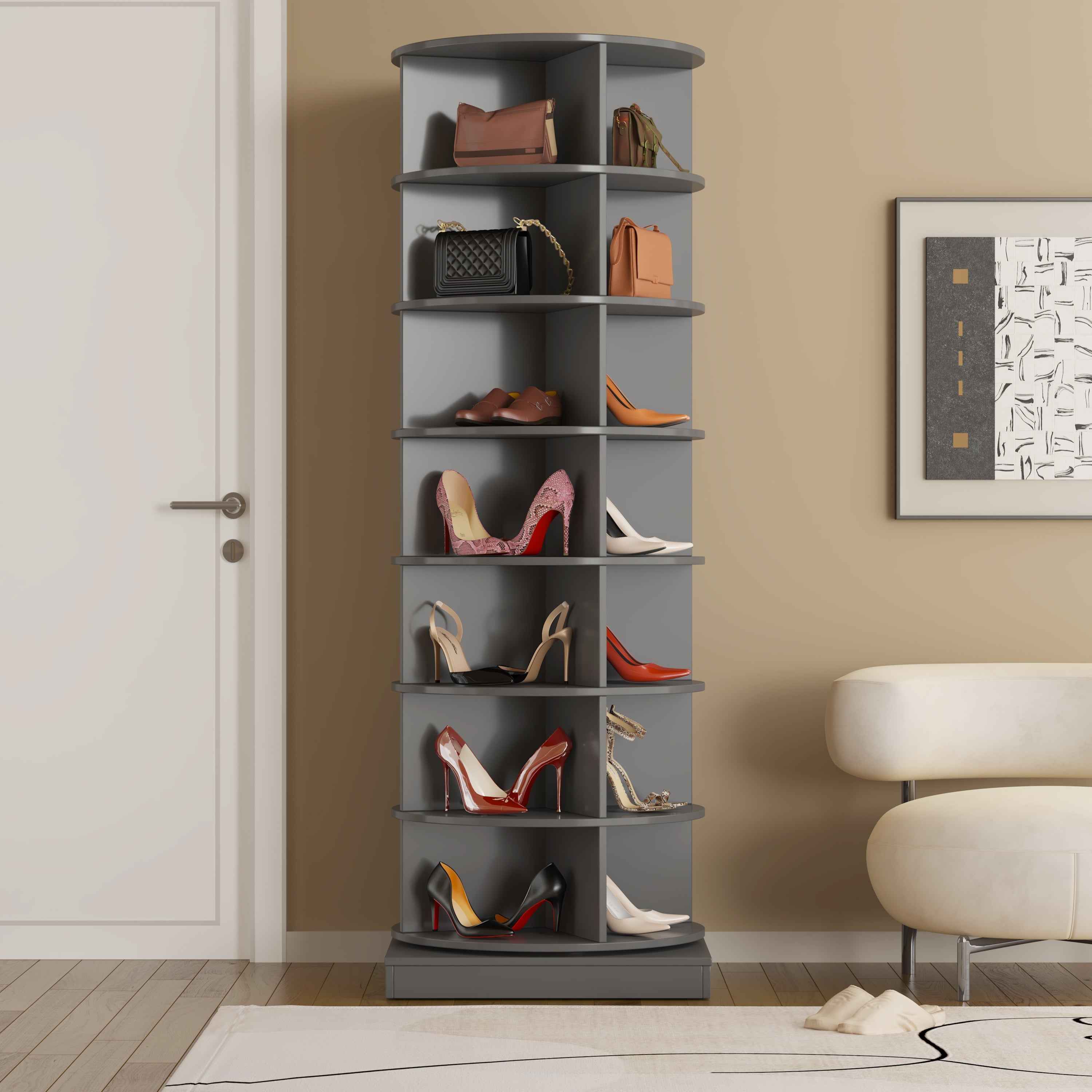 Logidon Roterende schoenenkast 360 graden grijs 7 niveaus 28 paar schoenen
