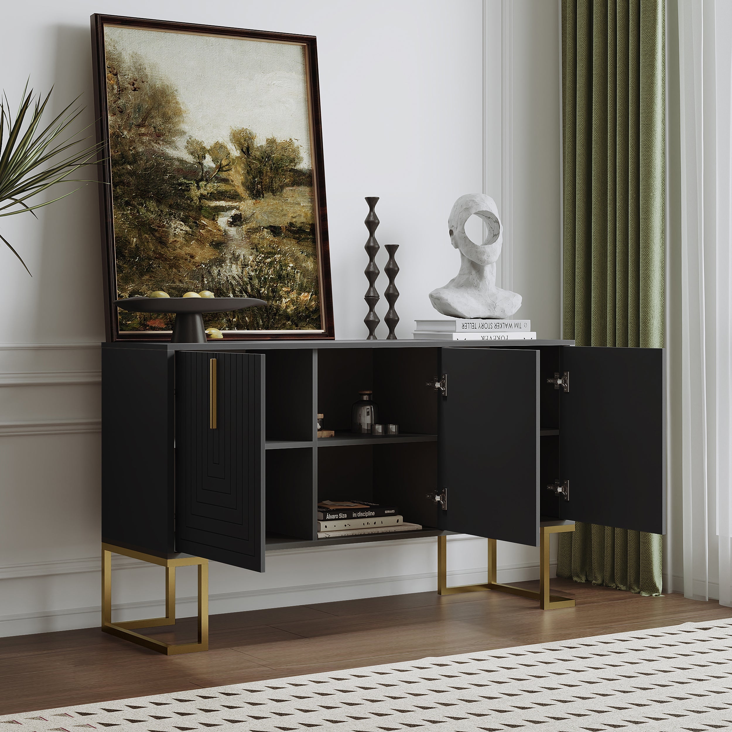Logidon Dressoir 3 Deurs Zwart Met Verstelbare Planken