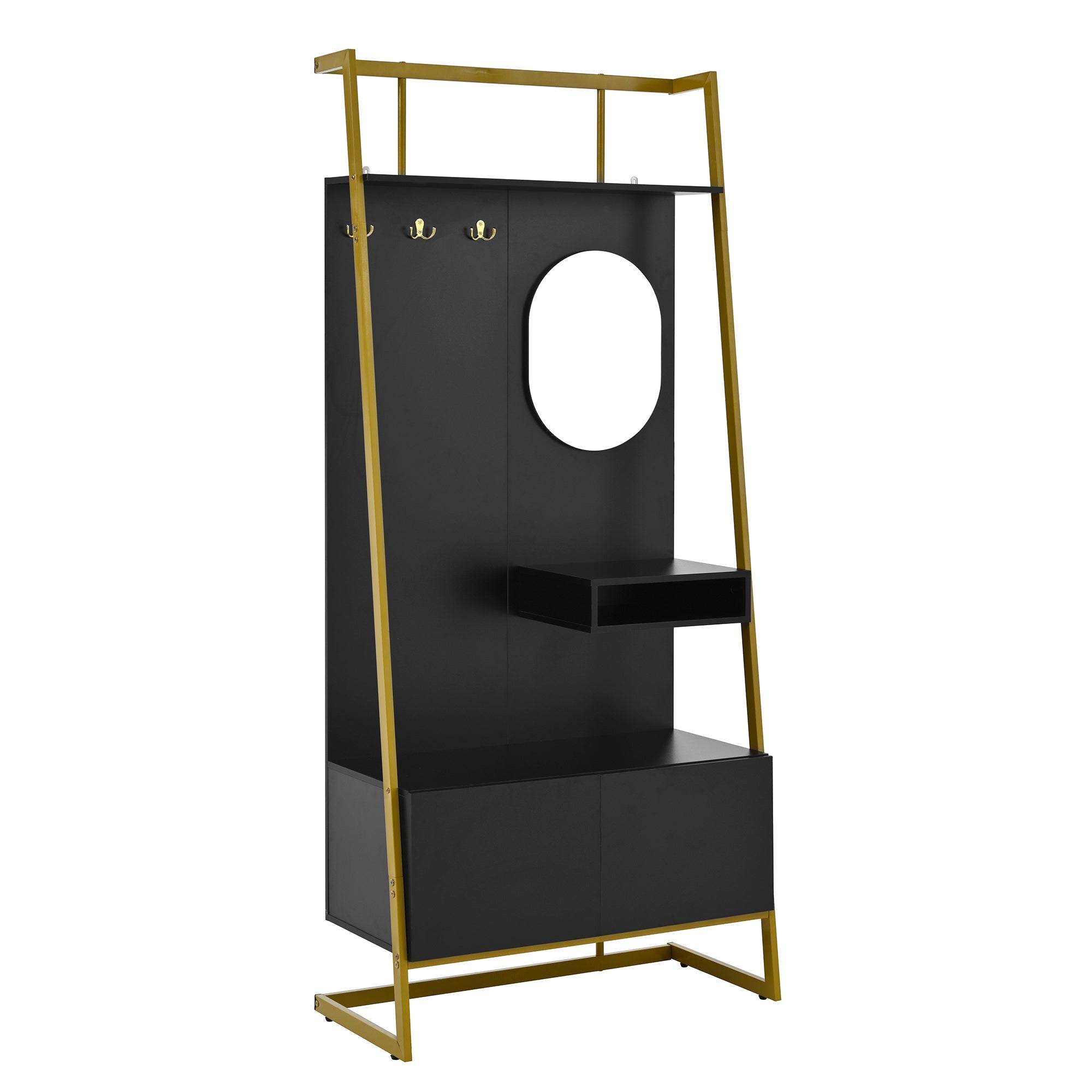 Logidon Modern Compact Wardrobe Box Mirror Shoe Bench Black 78 x 38.5 x 180.5 cm
