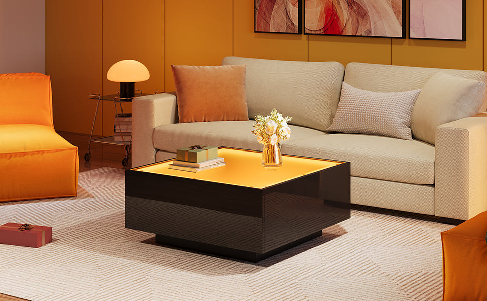 Logidon salontafel 70x70 cm glazen tafelblad LED zwart