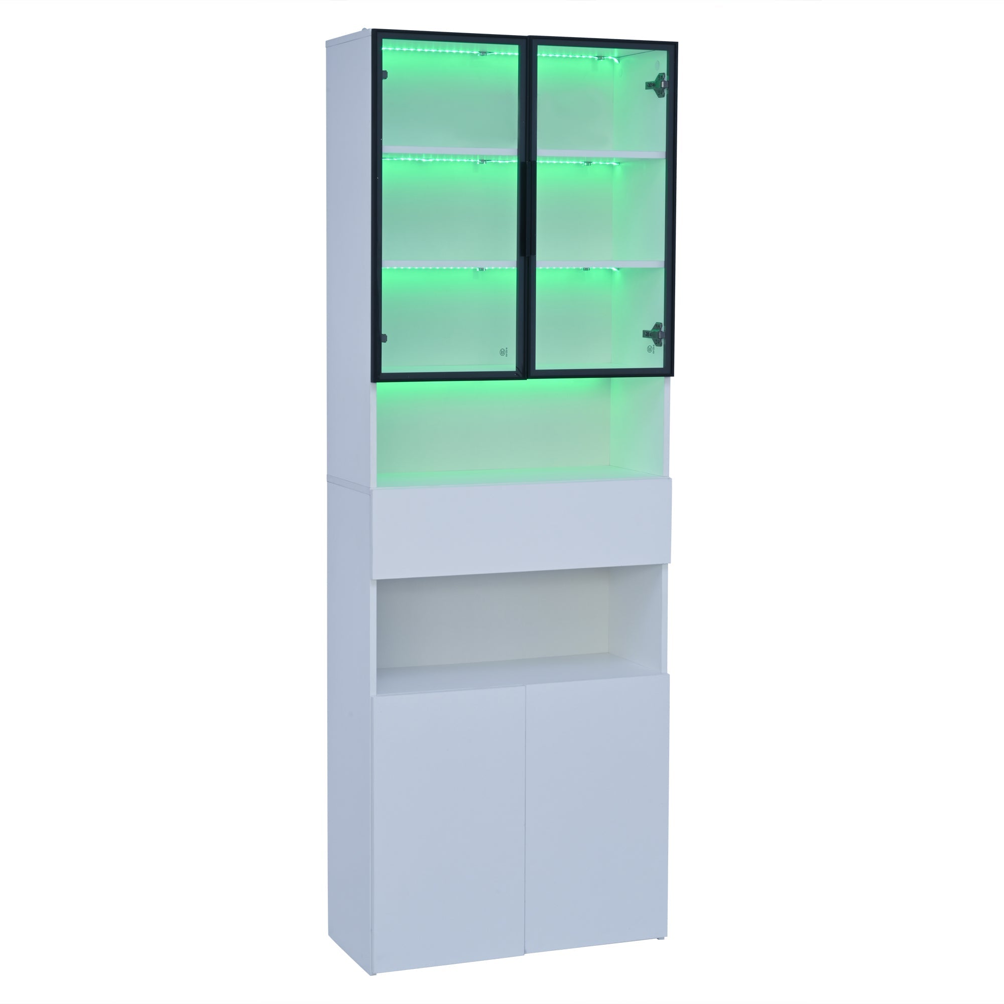 Logidon vitrinekast 70x30x200 cm witte LED glazen vitrinekast met lade
