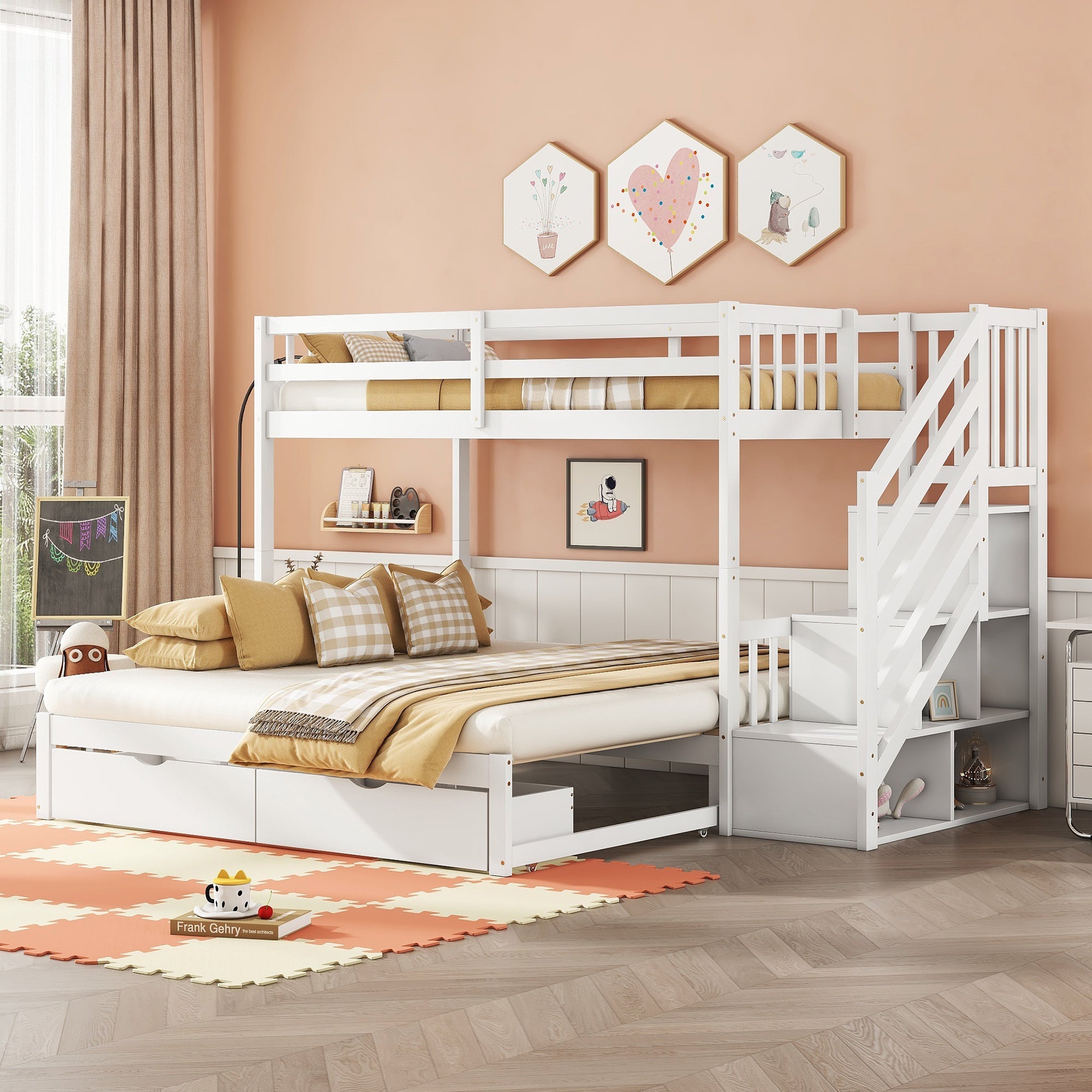 Logidon stapelbed 90x200 wit met uitschuifbaar bed 2 lades