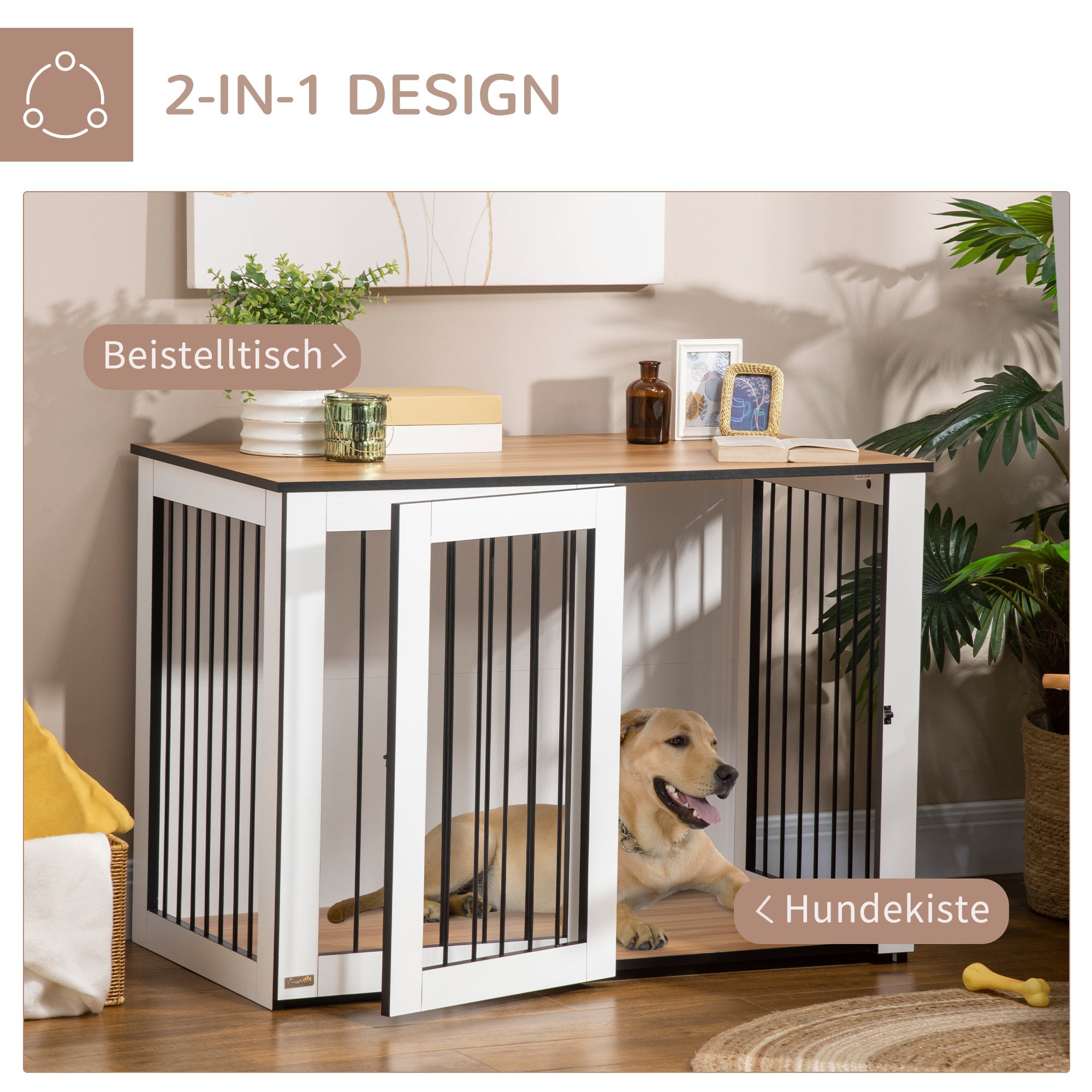 Logidon Hondenkooi met slot 106x60x76 cm Donker Walnoot Wit