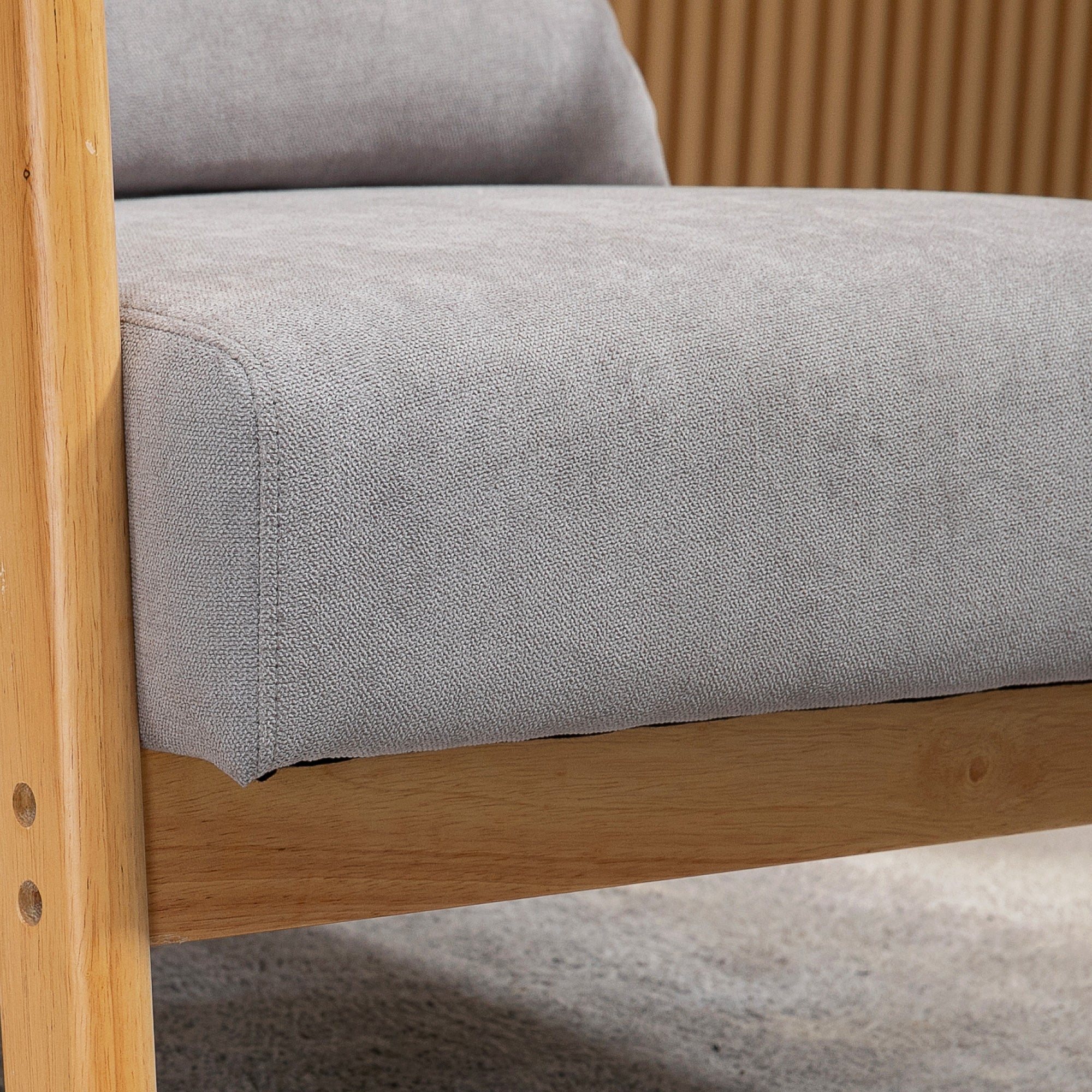 Logidon loungestoel grijs met armleuning en lendenkussen houten frame