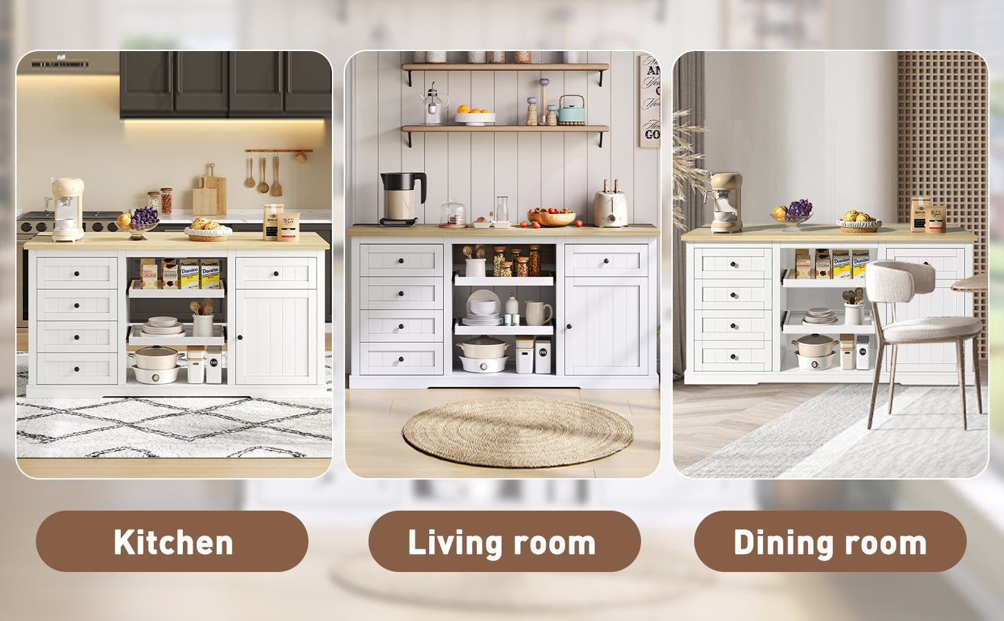 Logidon dressoir keukeneiland wit houten blad 5 laden 150x65x75 cm