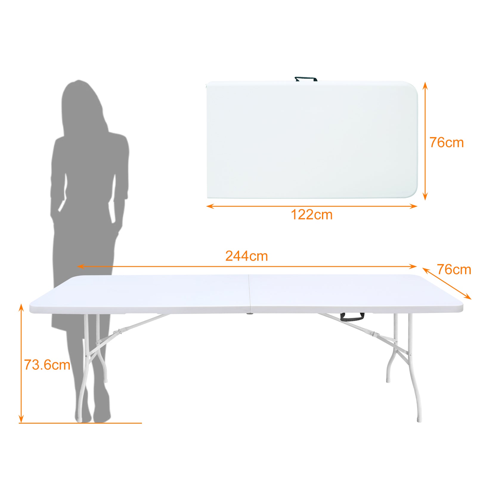 Logidon 244 cm klaptafel met draaggreep, heavy-duty wit