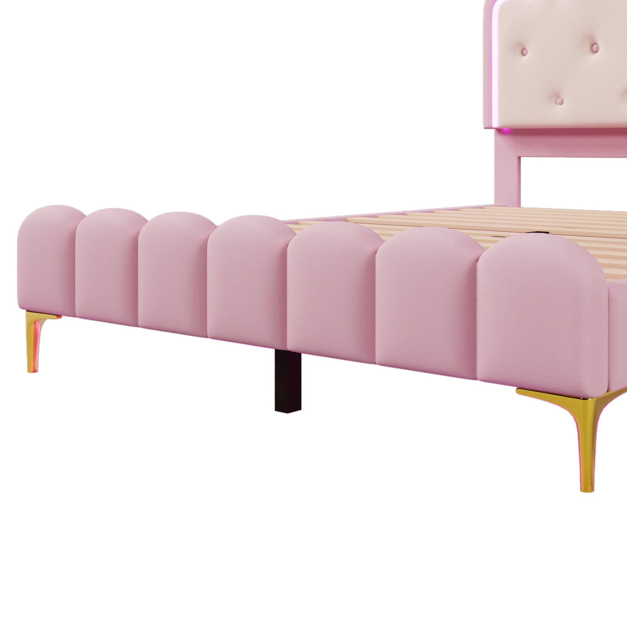 Logidon gestoffeerd bed 140x200 roze met lattenbodem LED-verlichting