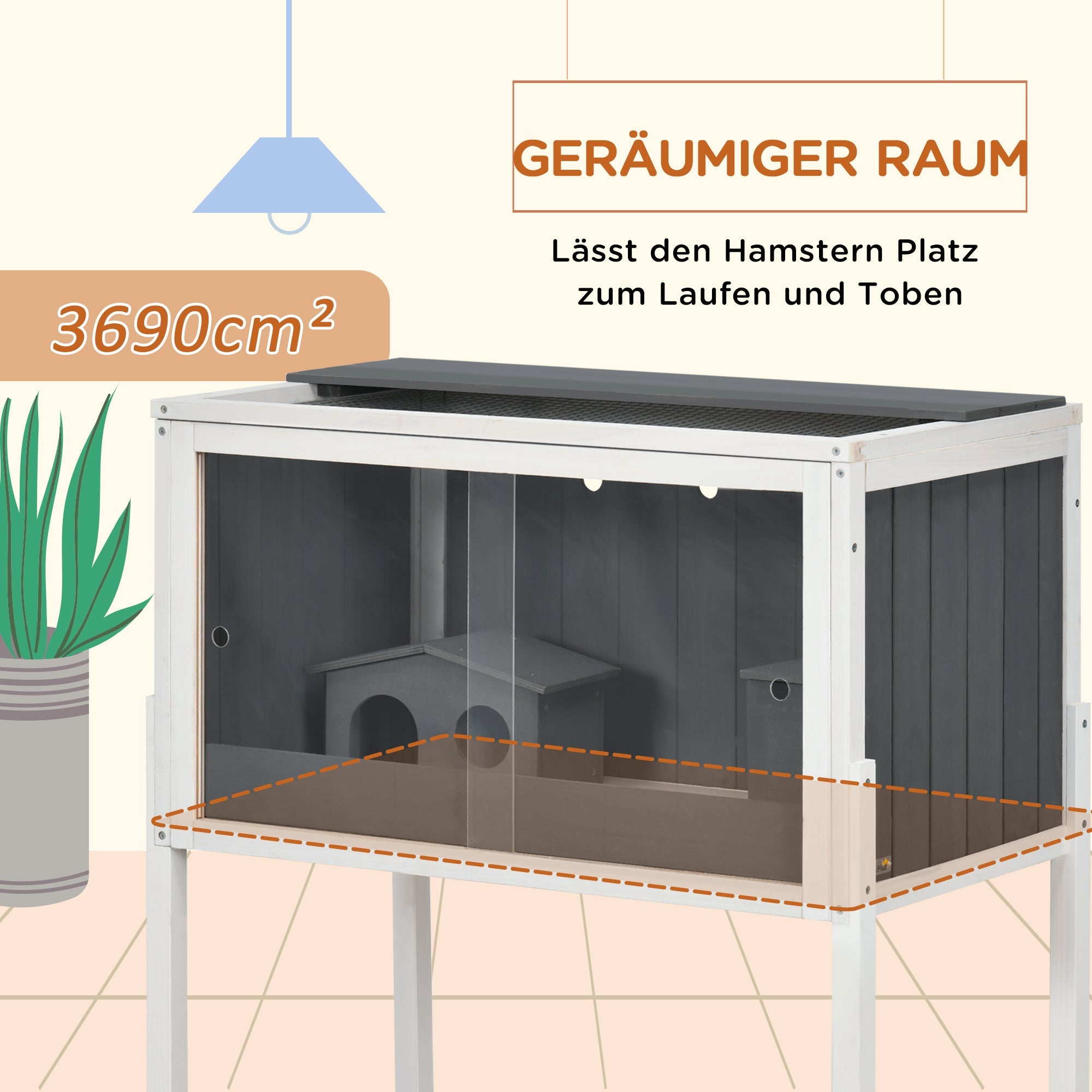 Logidon Houten Hamsterkooi 82x45x81 cm Grijs 2 Hutten