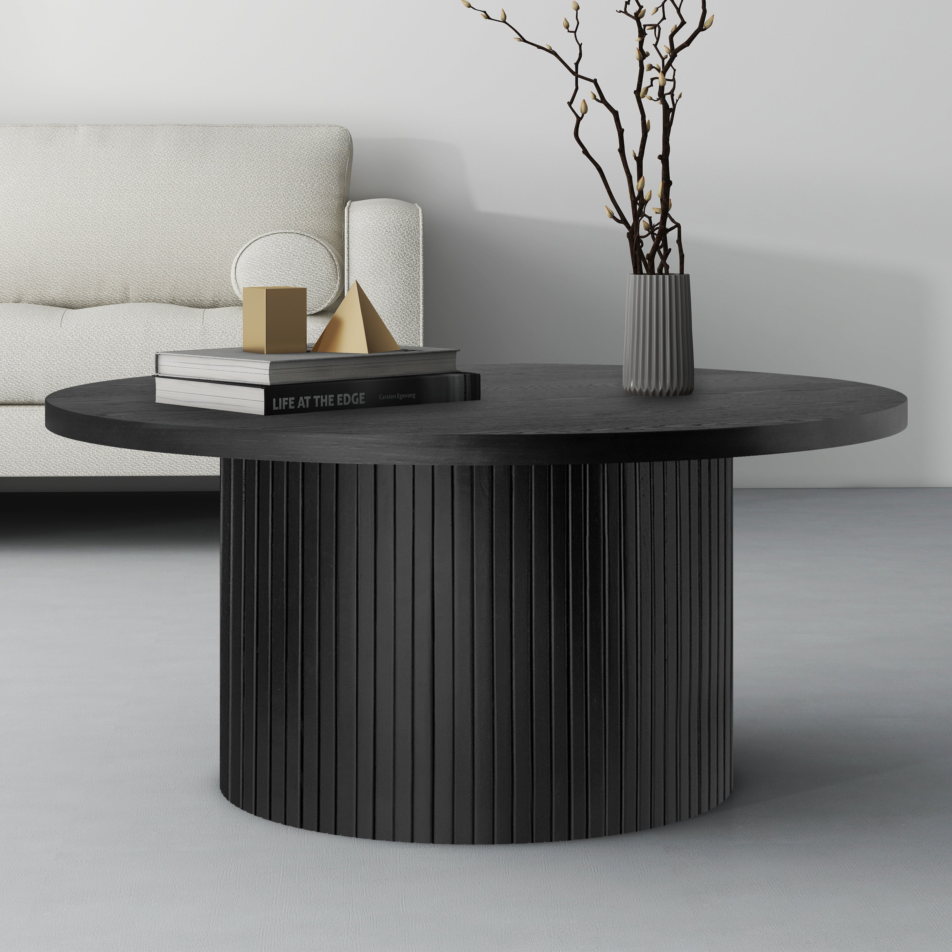 Logidon Ronde massief houten salontafel Zwart 90x90 cm Eiken MDF