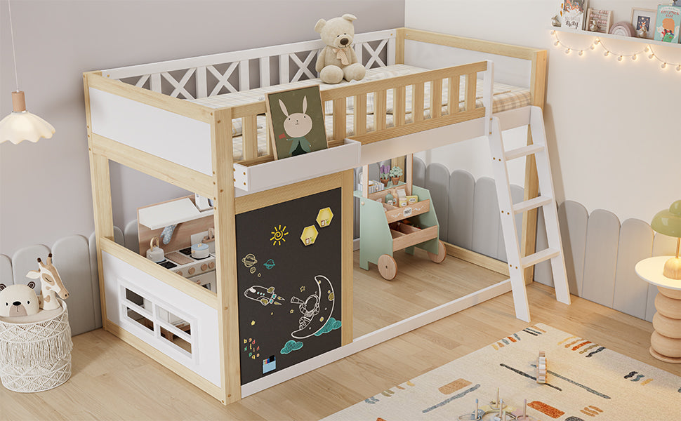 Logidon Kinderhoogslaper 90x200 met plankruimte en opbergruimte wit-naturel