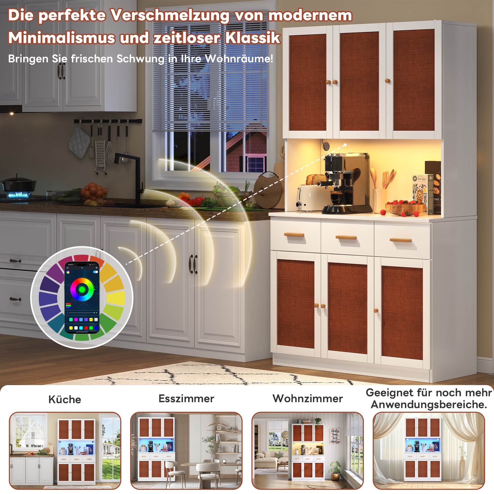 Logidon keukenbuffetkast 182 cm wit LED-verlichting stopcontact