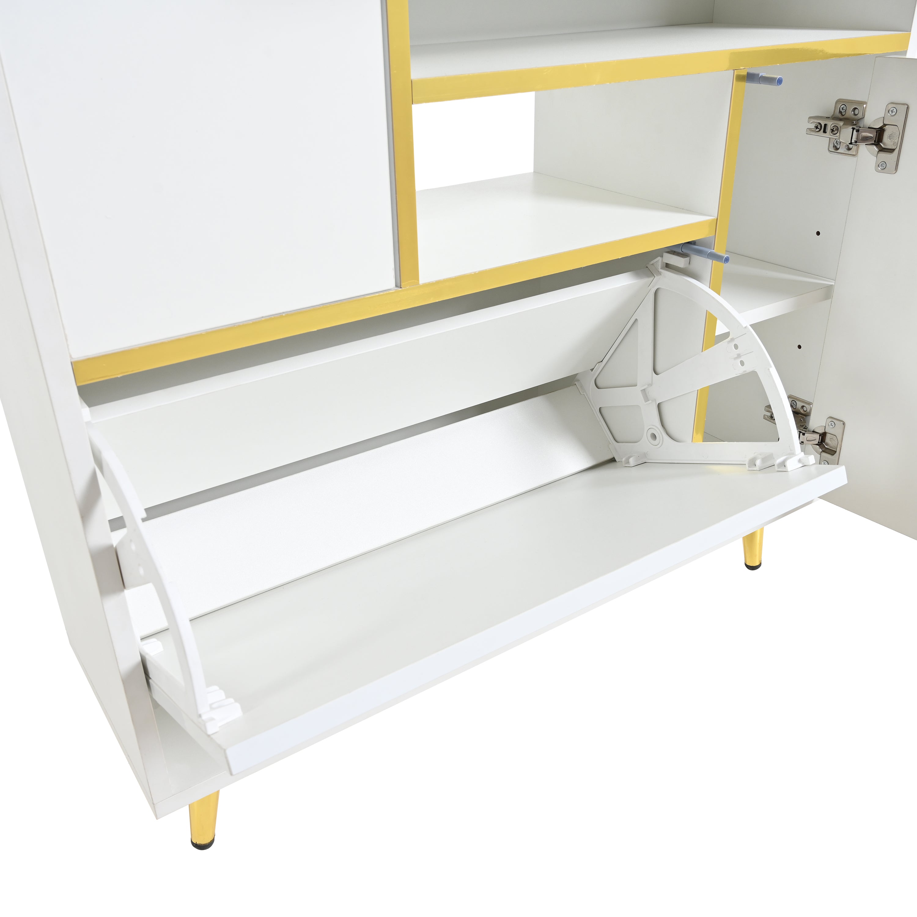 Logidon Moderne Schoenenkast Wit met Hoogglans Front en LED Licht 80x25x96 Cm