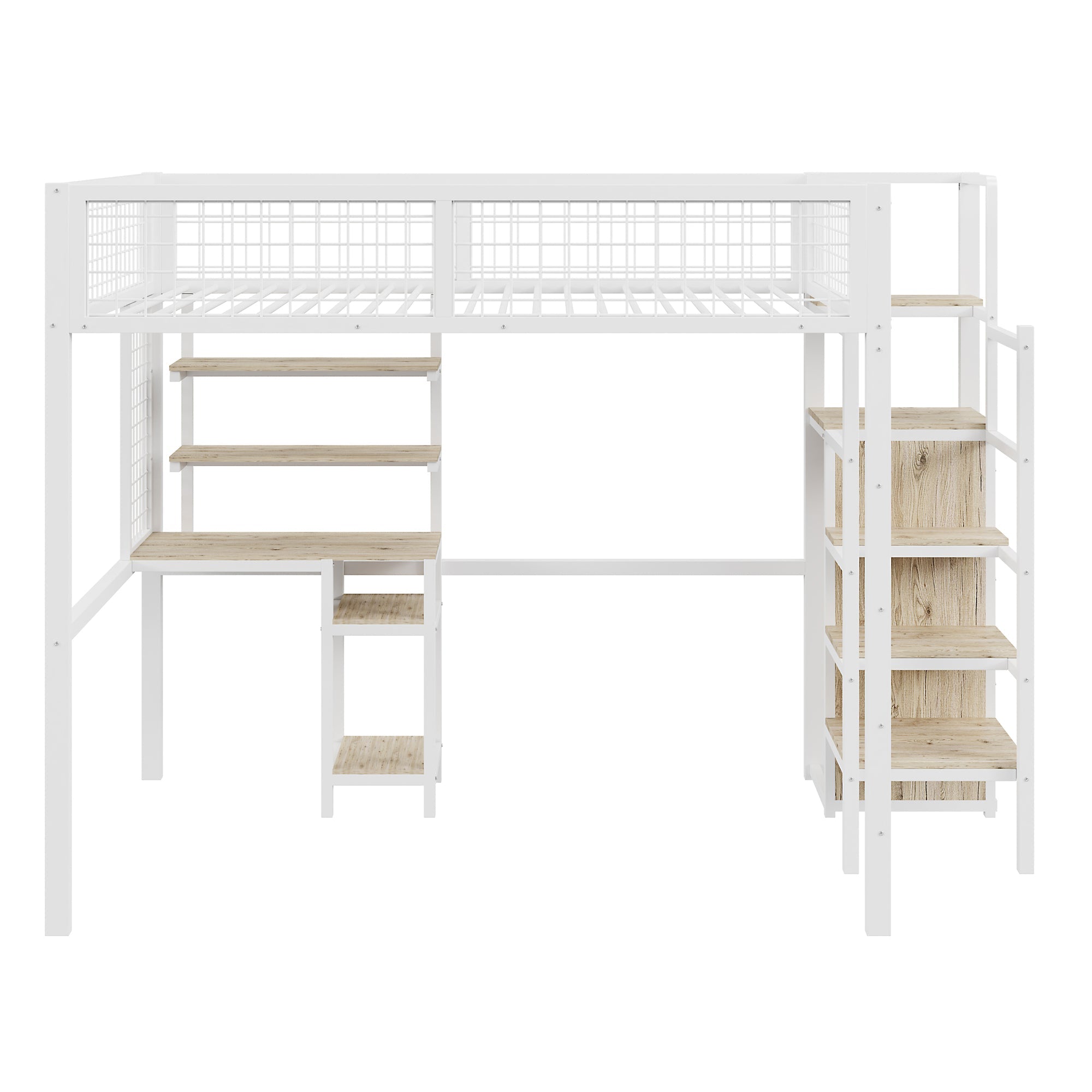 Logidon hoogslaper 140x200 met veiligheidsladder en computertafel wit