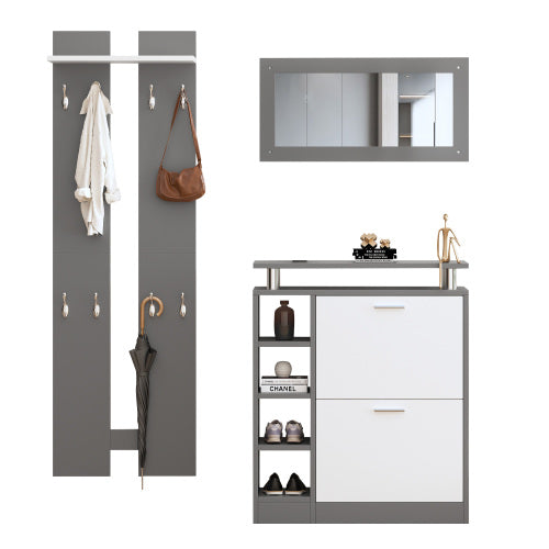 Logidon wandkapstokset 80 x 25 x 96,5 cm grijs witte spiegel