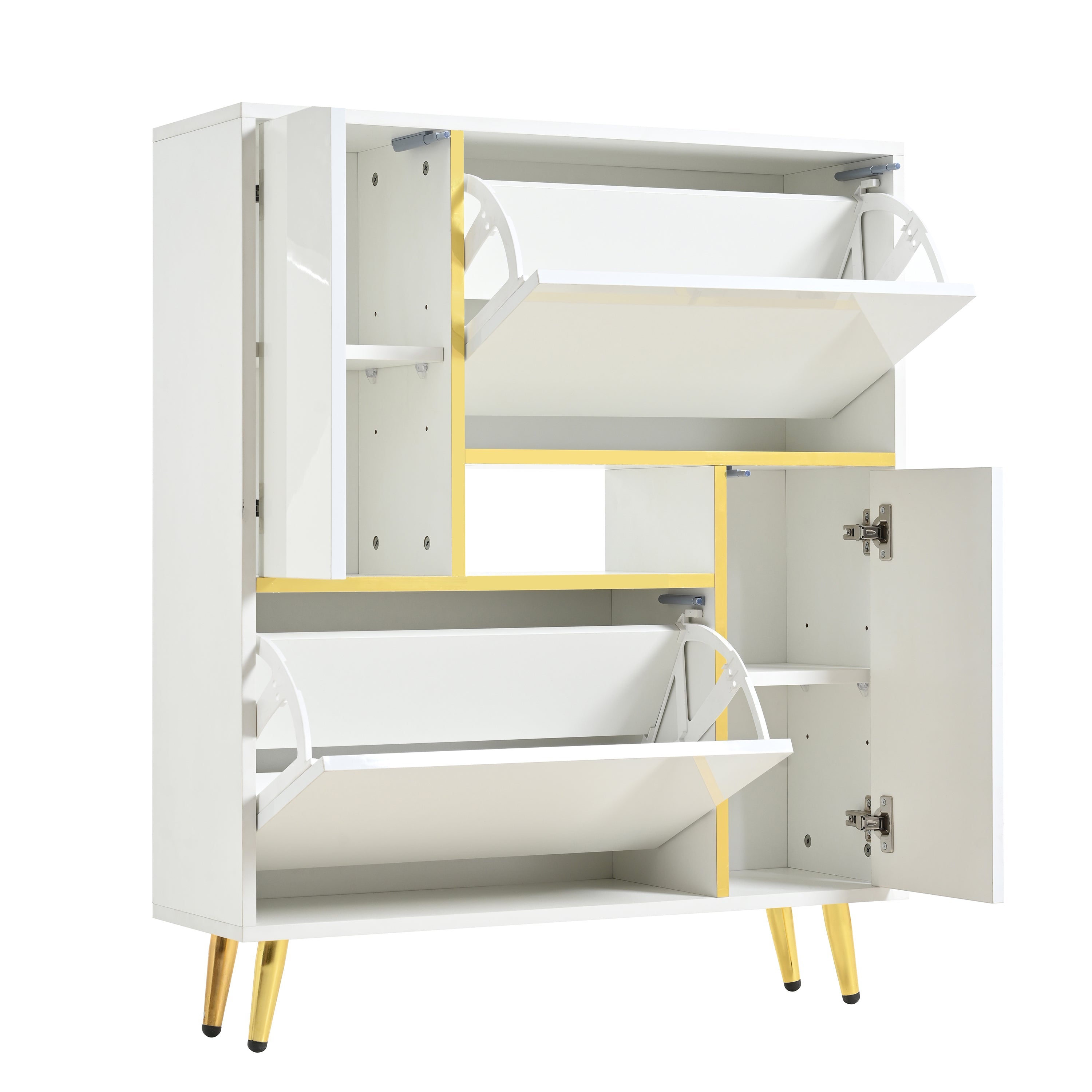 Logidon Moderne Schoenenkast Wit met Hoogglans Front en LED Licht 80x25x96 Cm