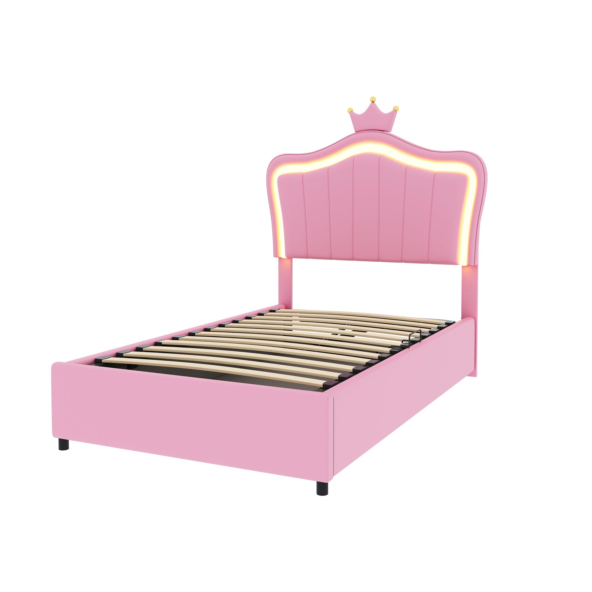 Logidon gestoffeerd bed 90x200 cm roze met kroondesign en LED