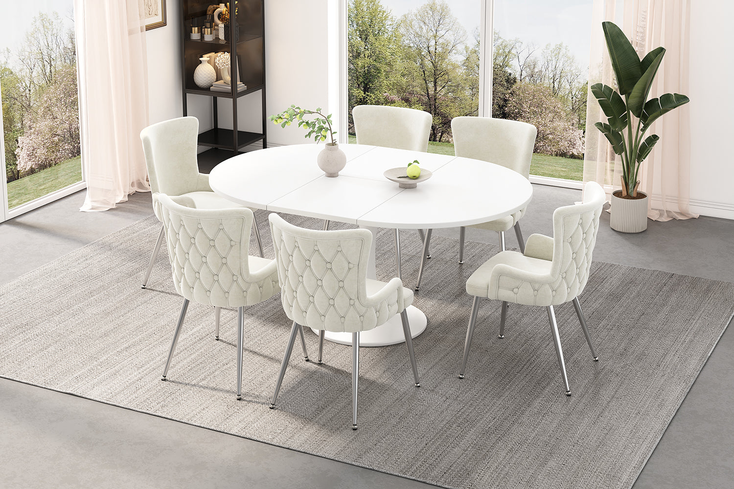 Logidon Velvet Dining Chair Set 6 Beige With Silver Metal Legs