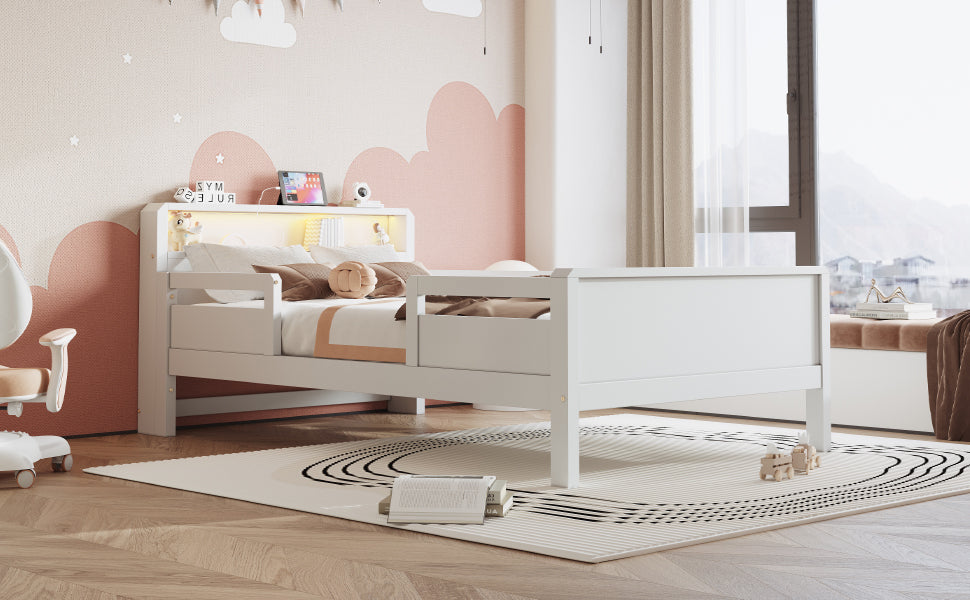 Logidon houten bed 90x200 cm USB C oplaadpunt LED hoofdbordplank wit
