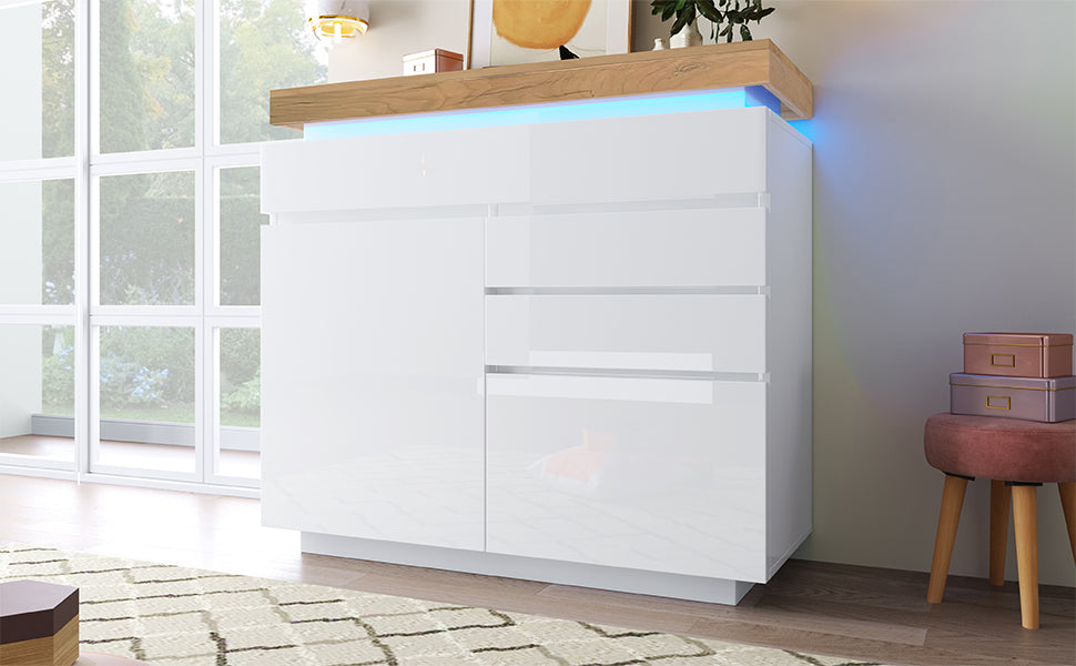 Logidon high gloss chest of drawers white LED lighting app control 2 doors