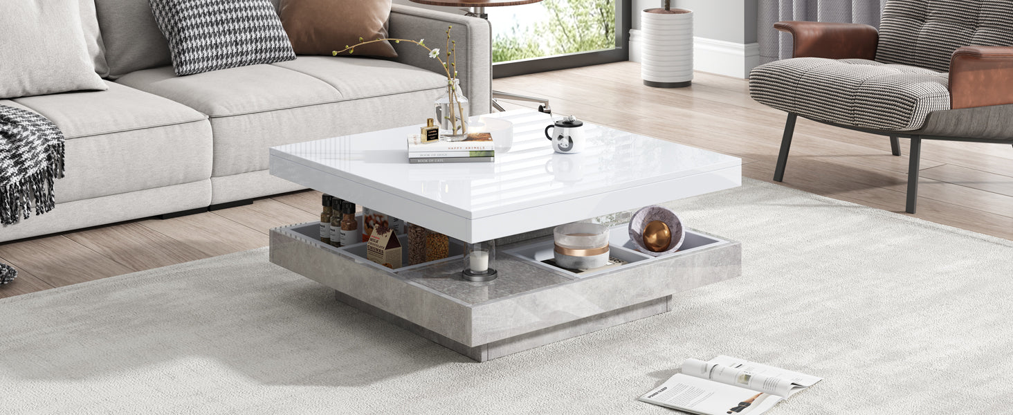 Logidon 360 graden draaibare salontafel 70x70x36 cm wit hoogglans