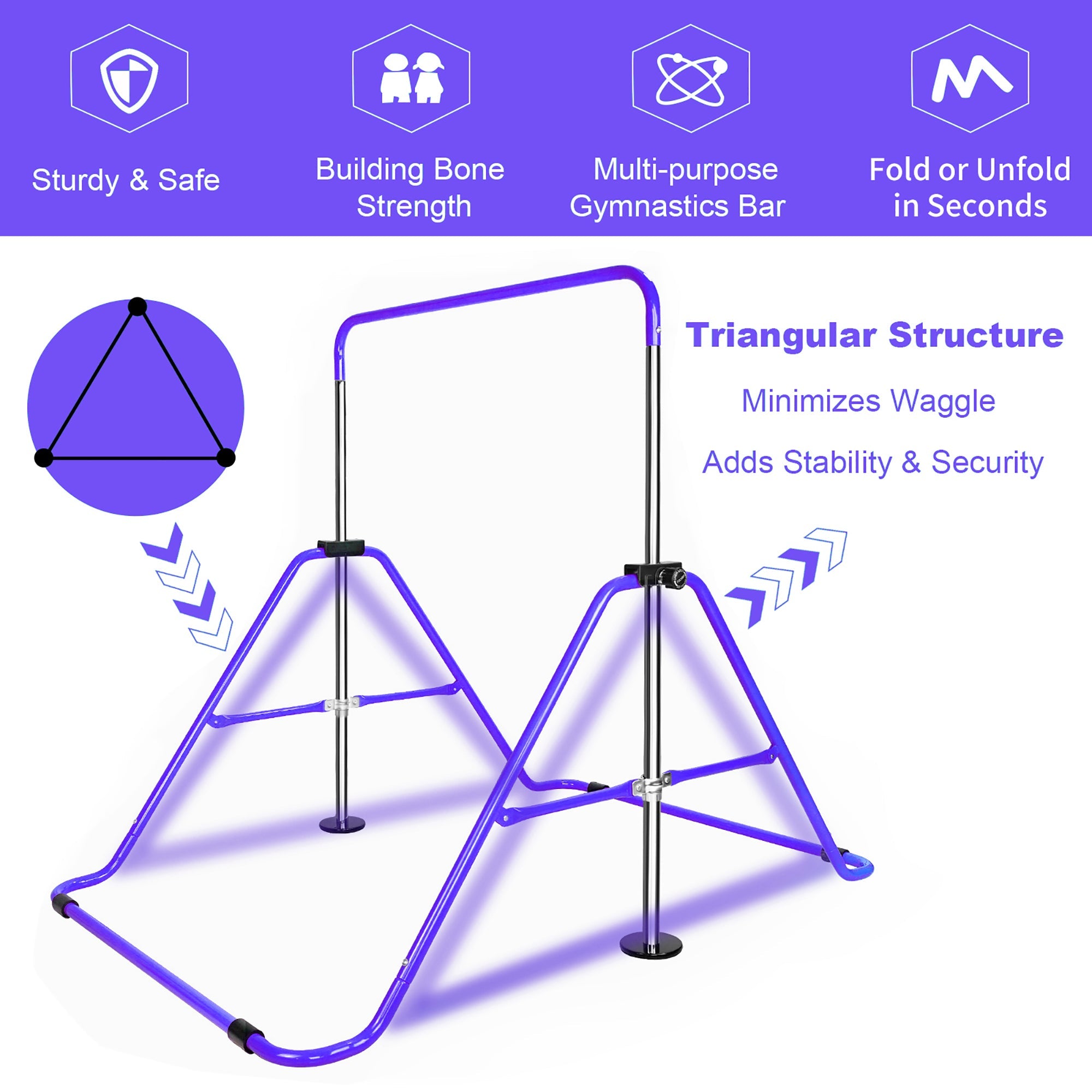 Logidon Height-adjustable gymnastics bar for children, purple base